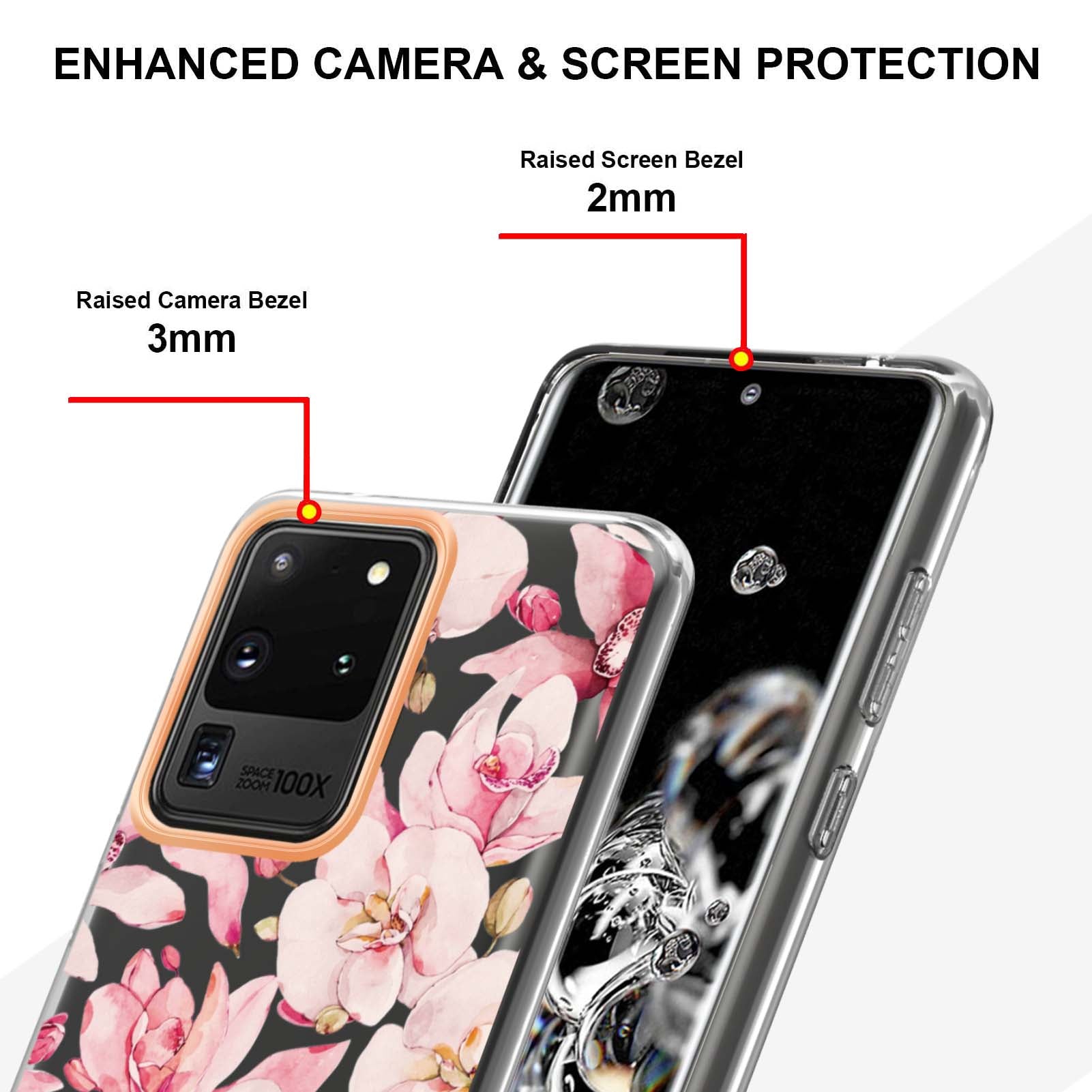 LB5 Series Electroplating TPU Case for Samsung Galaxy S20 Ultra Flower Pattern Phone Cover with IMD IML Workmanship - HC005 Pink Gardenia