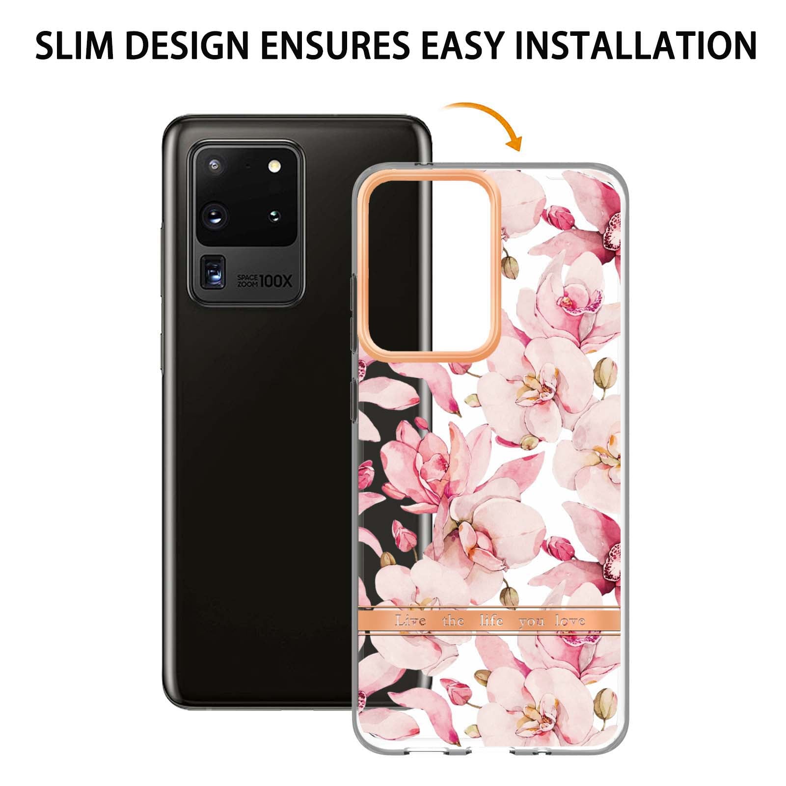 LB5 Series Electroplating TPU Case for Samsung Galaxy S20 Ultra Flower Pattern Phone Cover with IMD IML Workmanship - HC005 Pink Gardenia