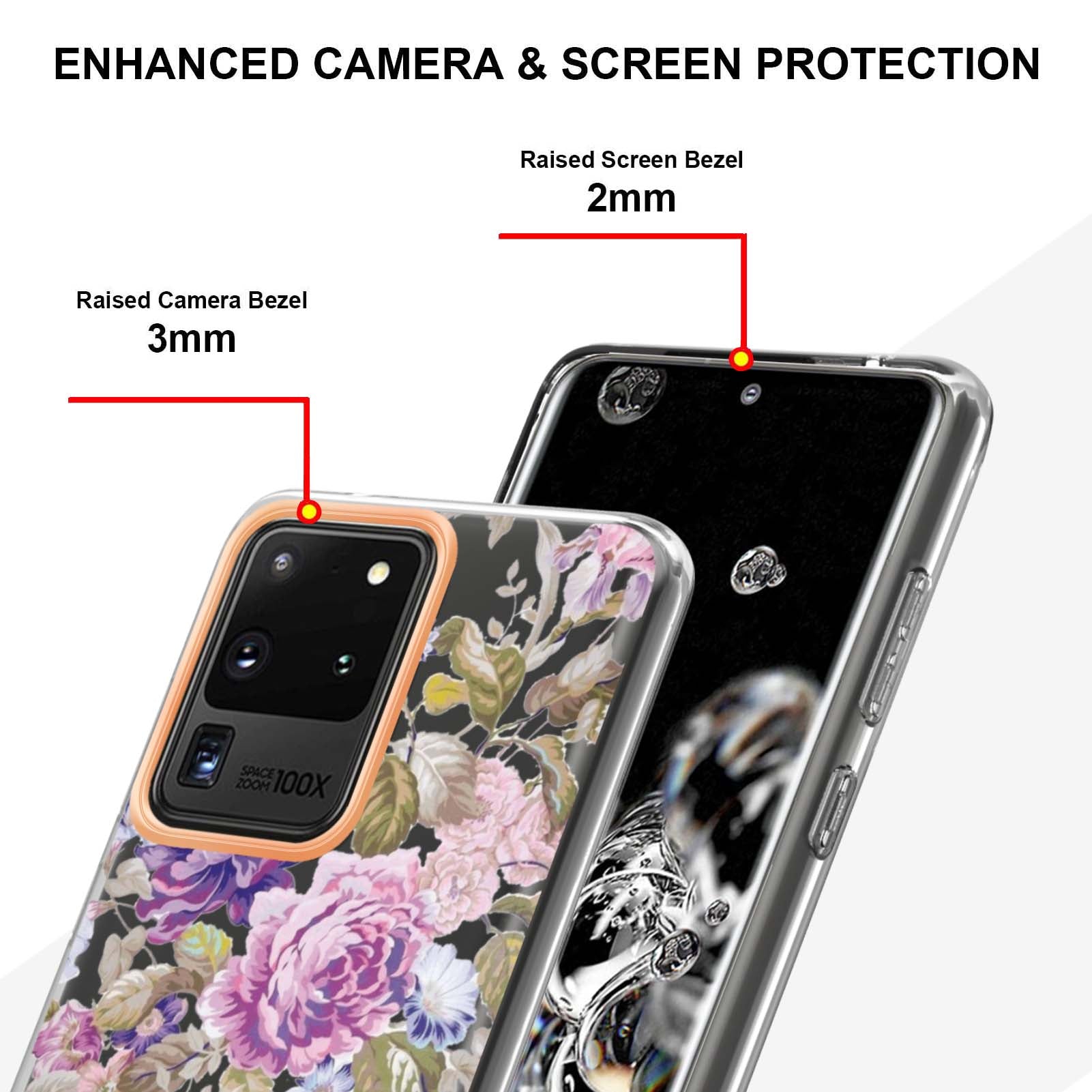 LB5 Series Electroplating TPU Case for Samsung Galaxy S20 Ultra Flower Pattern Phone Cover with IMD IML Workmanship - HC006 Purple Peony