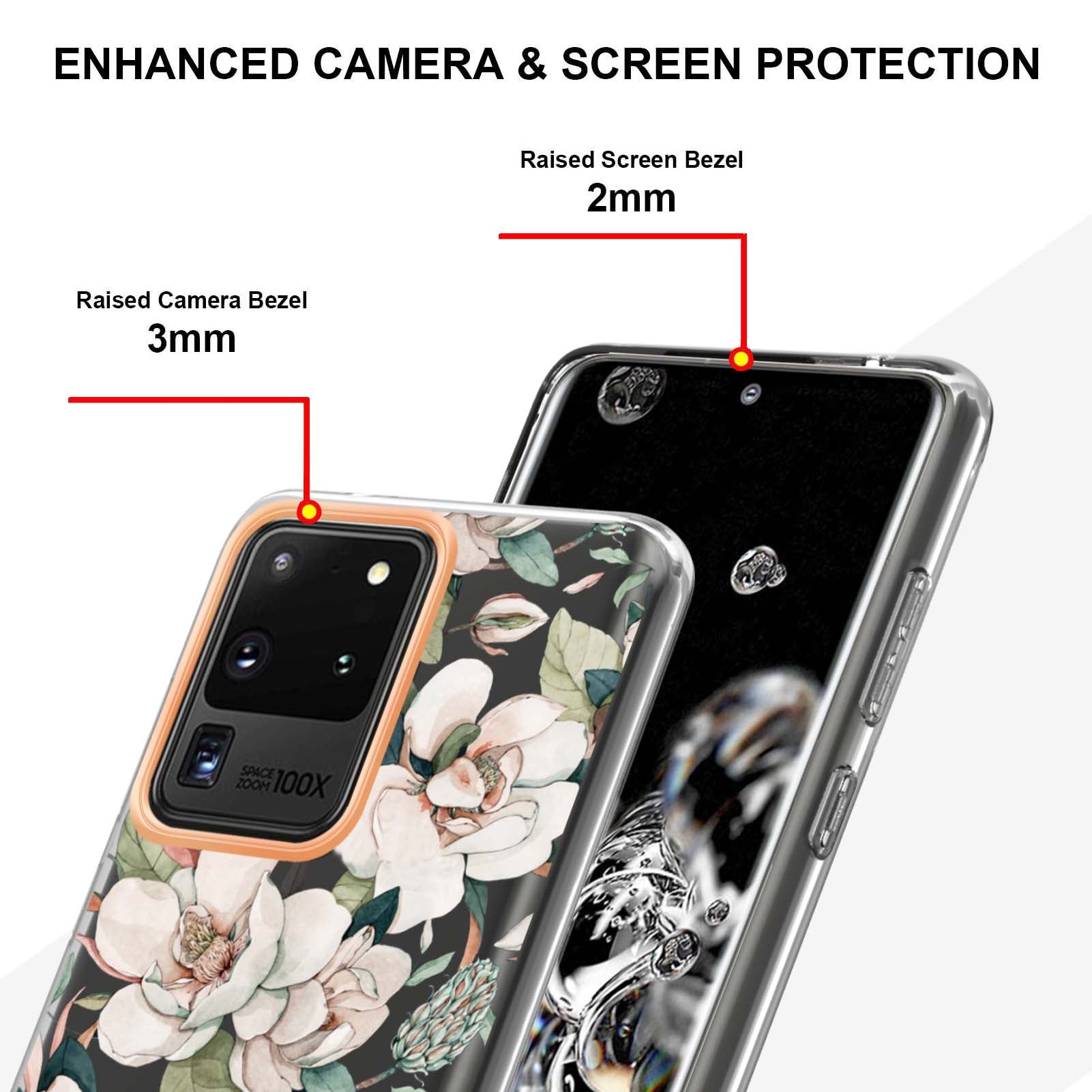 LB5 Series Electroplating TPU Case for Samsung Galaxy S20 Ultra Flower Pattern Phone Cover with IMD IML Workmanship - HC001 Green Gardenia