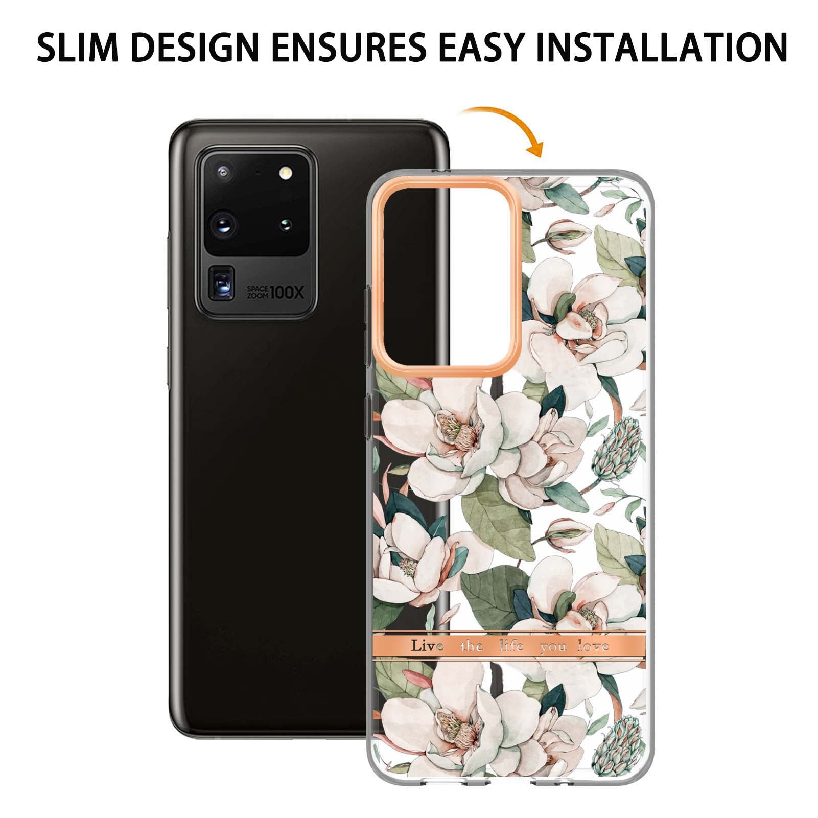 LB5 Series Electroplating TPU Case for Samsung Galaxy S20 Ultra Flower Pattern Phone Cover with IMD IML Workmanship - HC001 Green Gardenia