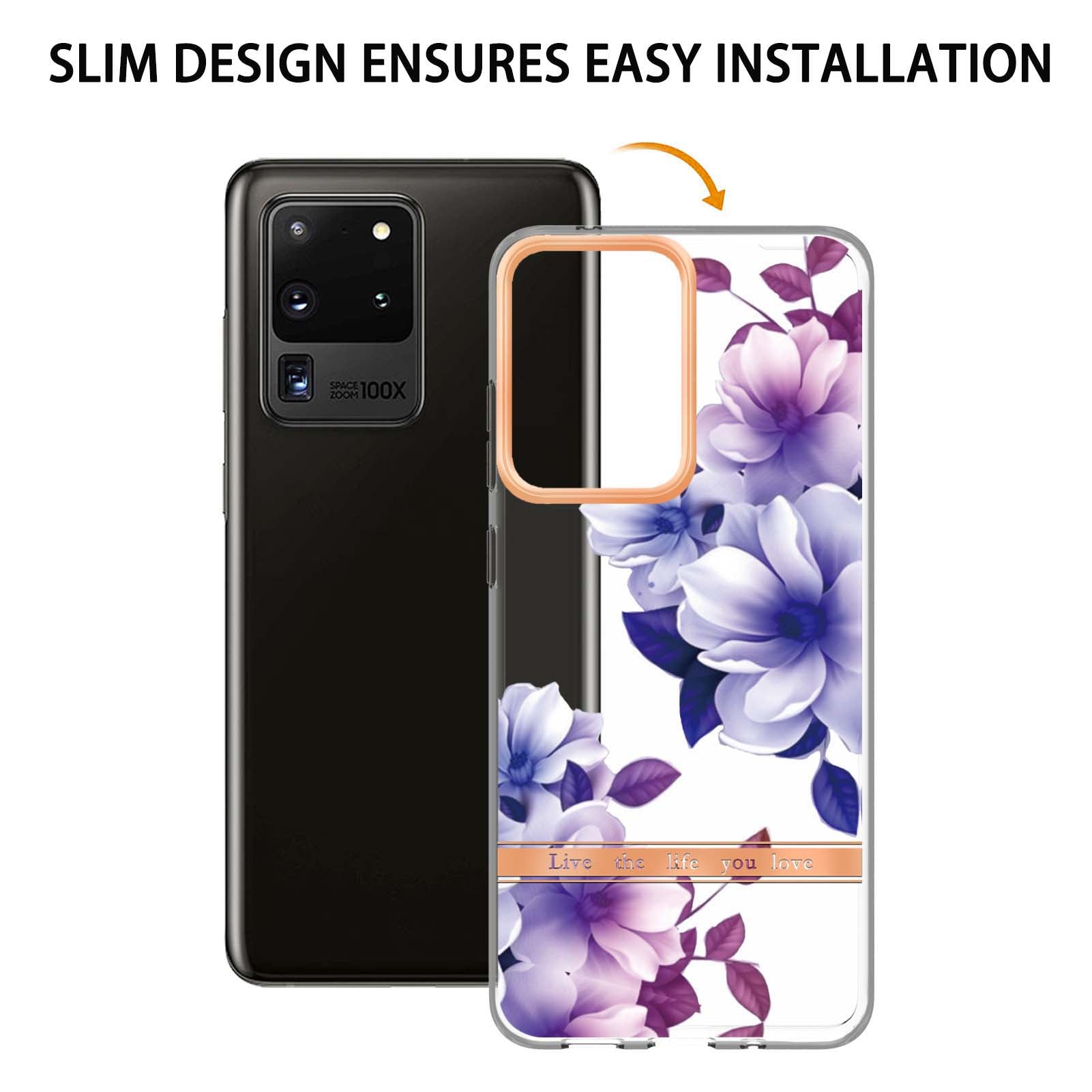 LB5 Series Electroplating TPU Case for Samsung Galaxy S20 Ultra Flower Pattern Phone Cover with IMD IML Workmanship - HC004 Purple Begonia