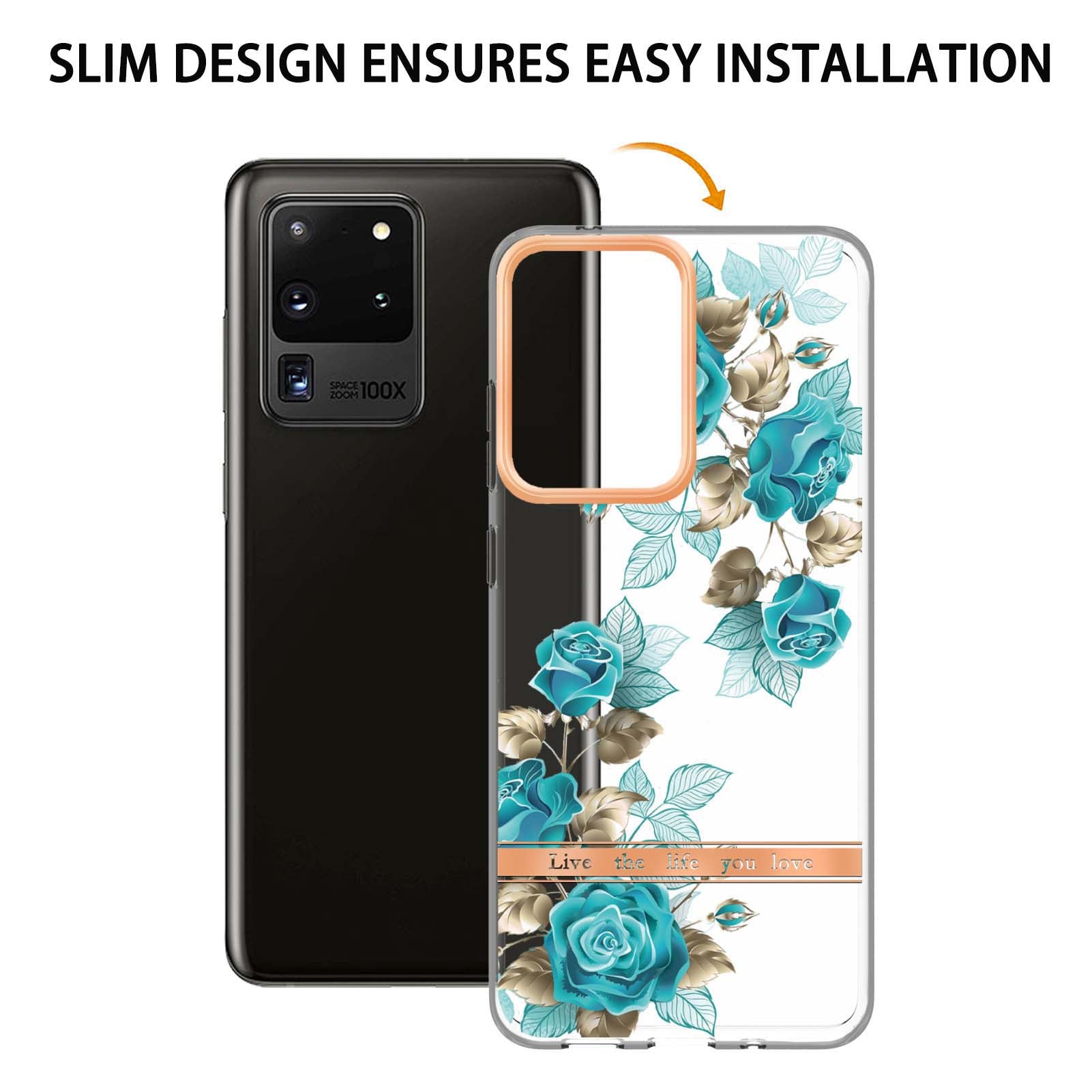 LB5 Series Electroplating TPU Case for Samsung Galaxy S20 Ultra Flower Pattern Phone Cover with IMD IML Workmanship - HC002 Blue Rose