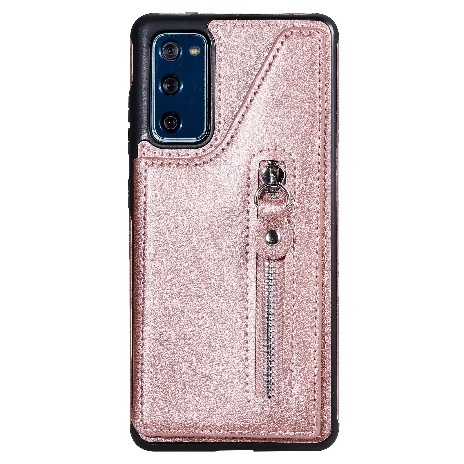 For Samsung Galaxy S20 FE 2022/S20 FE/S20 FE 5G/S20 Lite KT Leather Coated Series-2 Zipper Pocket Design PU Leather Coated Kickstand Phone Case - Rose Gold