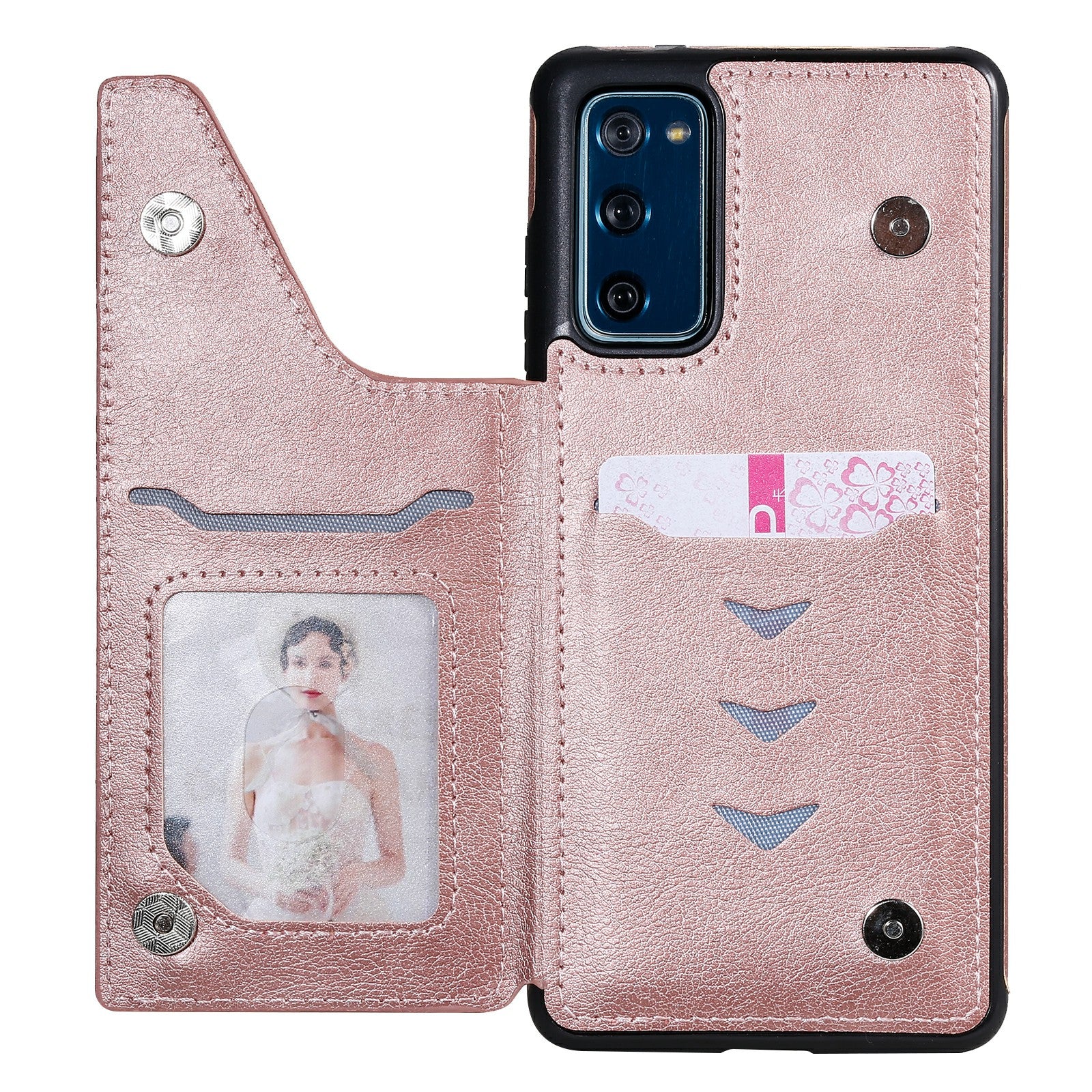 For Samsung Galaxy S20 FE 2022/S20 FE/S20 FE 5G/S20 Lite KT Leather Coated Series-2 Zipper Pocket Design PU Leather Coated Kickstand Phone Case - Rose Gold