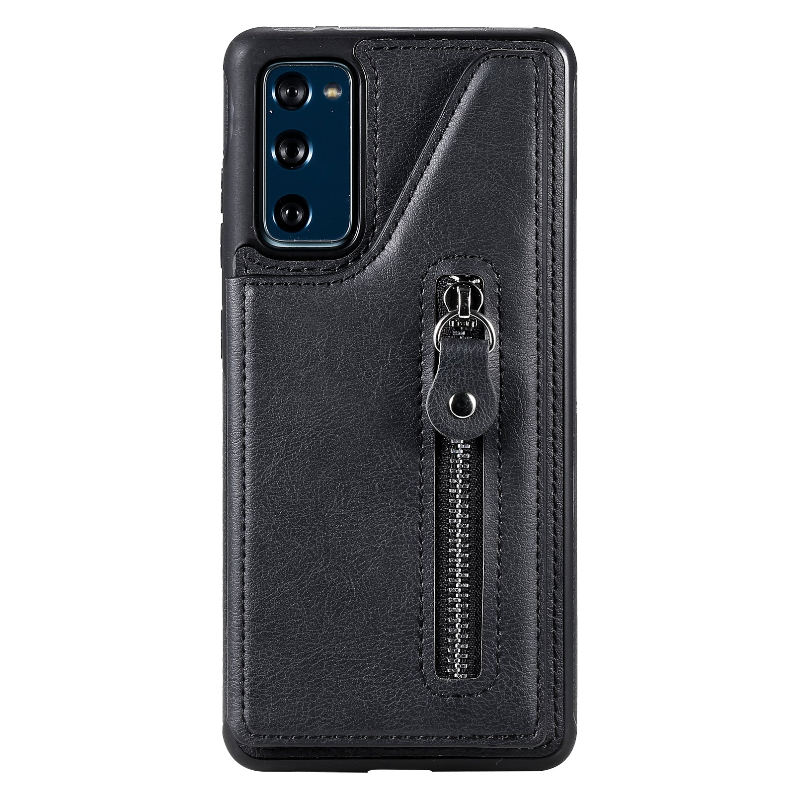 For Samsung Galaxy S20 FE 2022/S20 FE/S20 FE 5G/S20 Lite KT Leather Coated Series-2 Zipper Pocket Design PU Leather Coated Kickstand Phone Case - Black