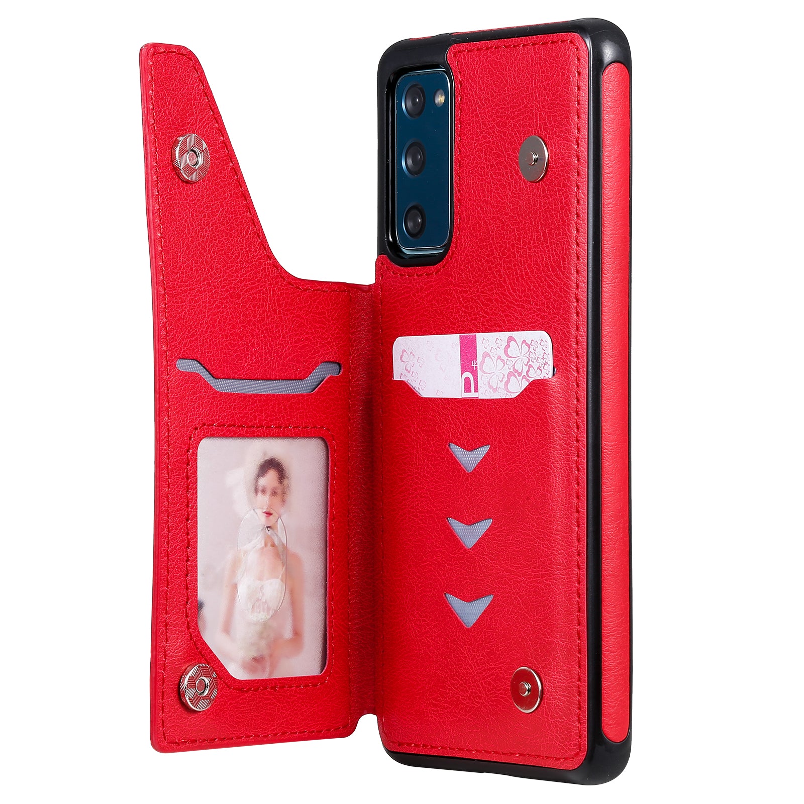 For Samsung Galaxy S20 FE 2022/S20 FE/S20 FE 5G/S20 Lite KT Leather Coated Series-2 Zipper Pocket Design PU Leather Coated Kickstand Phone Case - Red