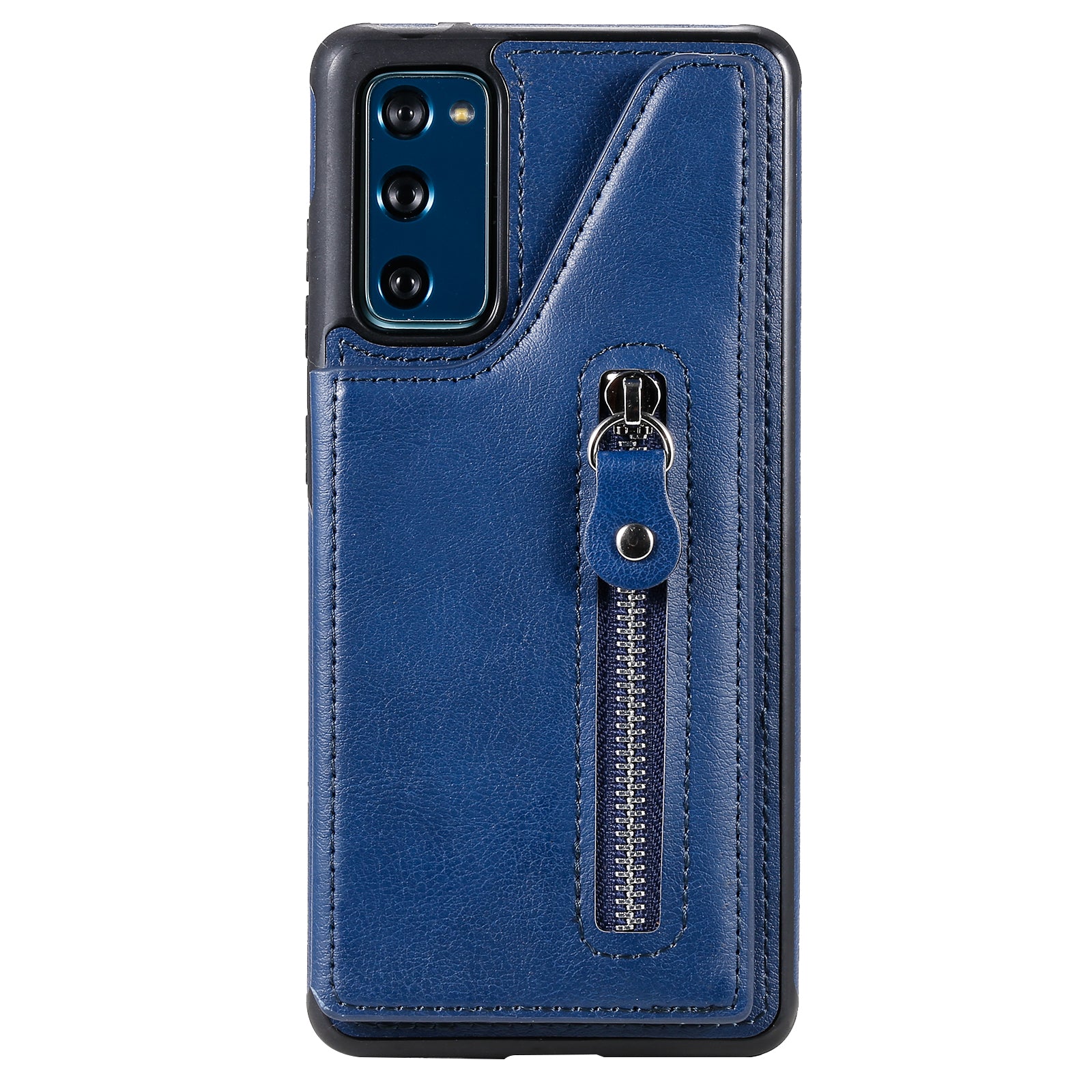 For Samsung Galaxy S20 FE 2022/S20 FE/S20 FE 5G/S20 Lite KT Leather Coated Series-2 Zipper Pocket Design PU Leather Coated Kickstand Phone Case - Blue