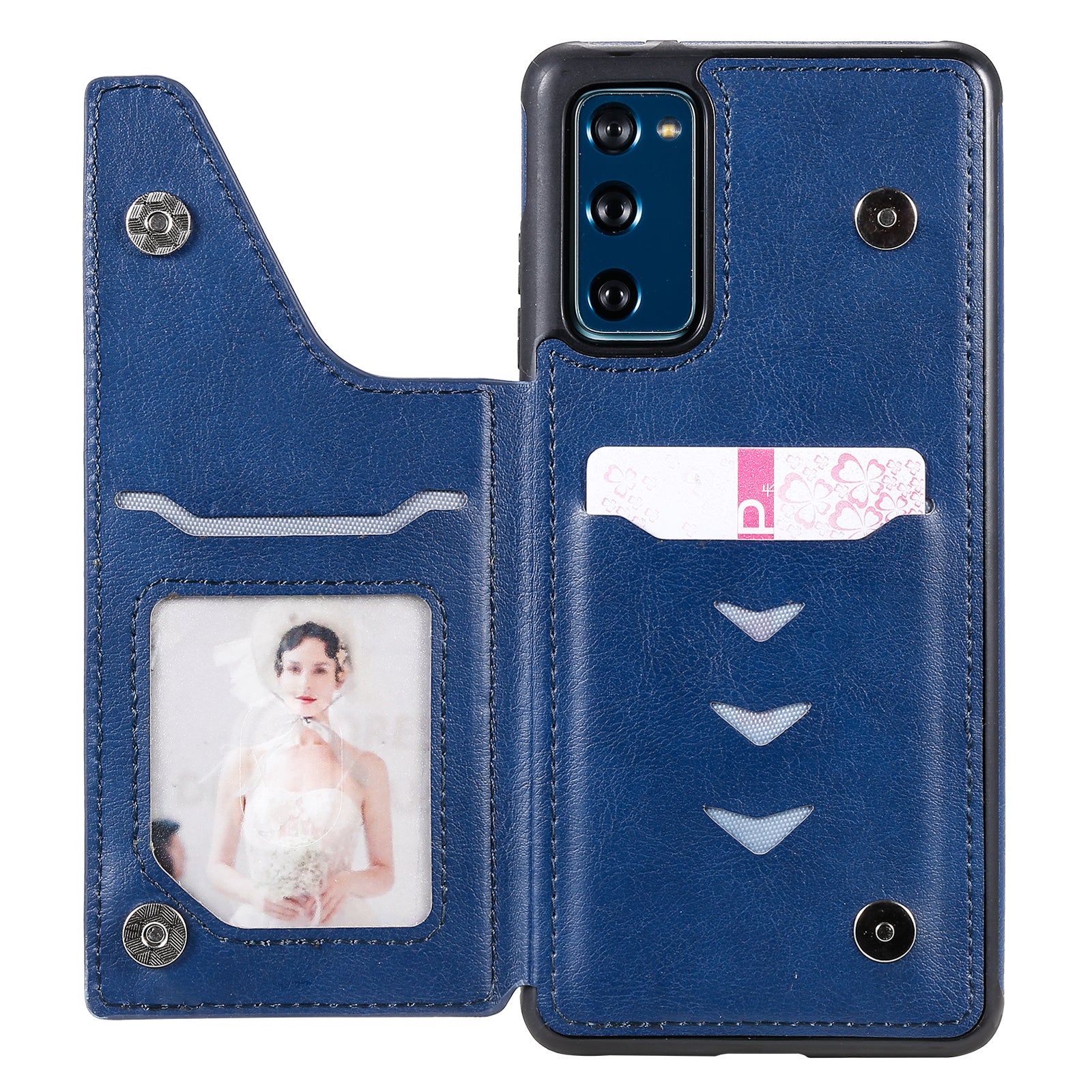 For Samsung Galaxy S20 FE 2022/S20 FE/S20 FE 5G/S20 Lite KT Leather Coated Series-2 Zipper Pocket Design PU Leather Coated Kickstand Phone Case - Blue