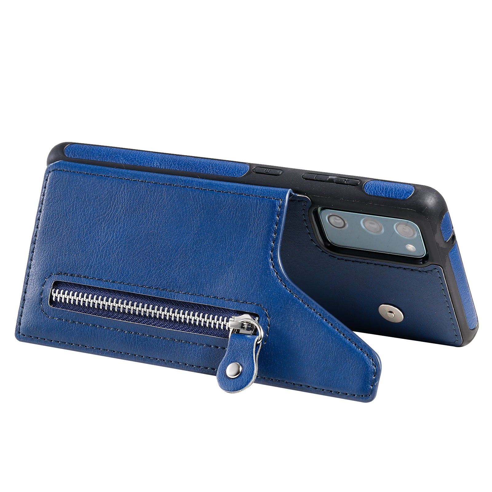 For Samsung Galaxy S20 FE 2022/S20 FE/S20 FE 5G/S20 Lite KT Leather Coated Series-2 Zipper Pocket Design PU Leather Coated Kickstand Phone Case - Blue