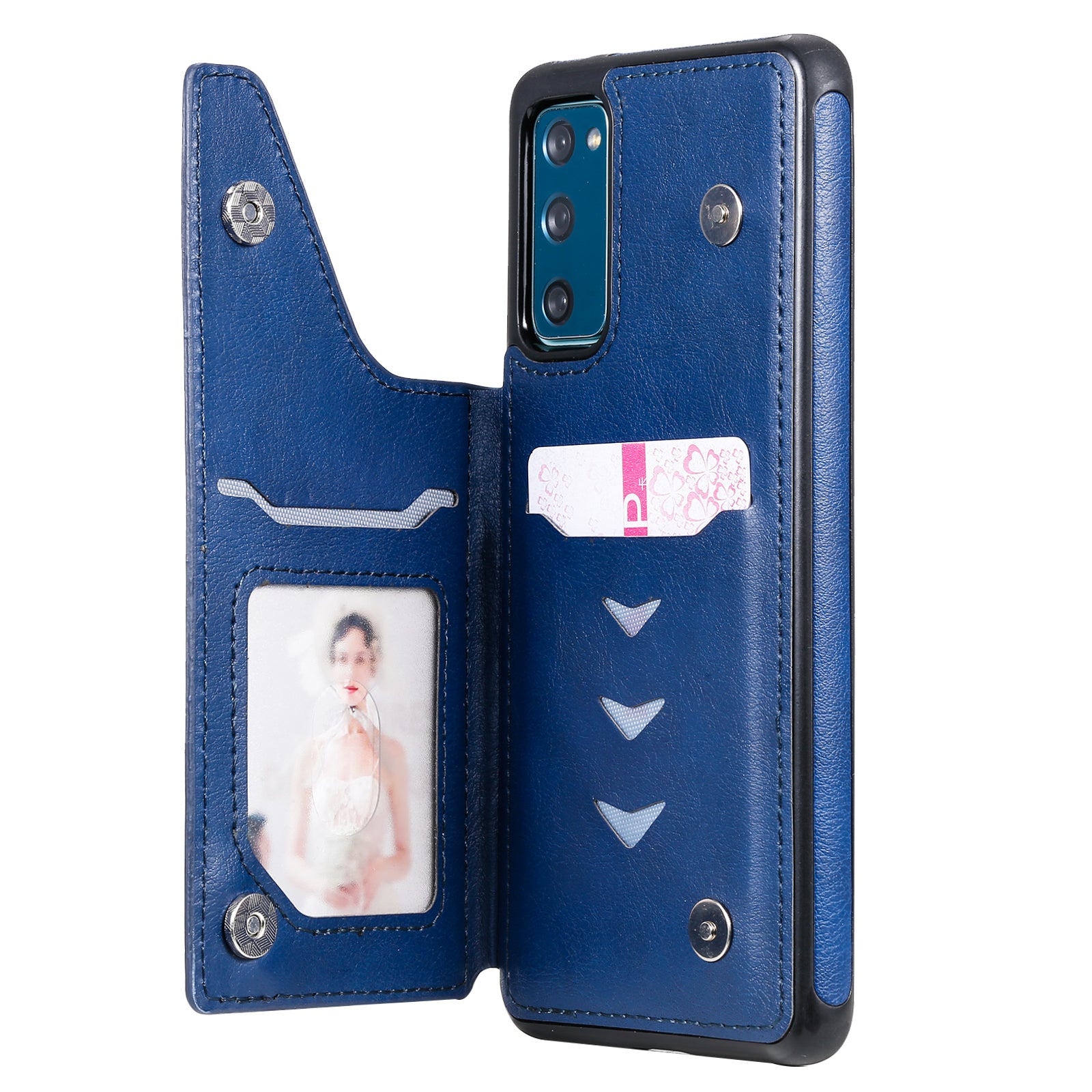 For Samsung Galaxy S20 FE 2022/S20 FE/S20 FE 5G/S20 Lite KT Leather Coated Series-2 Zipper Pocket Design PU Leather Coated Kickstand Phone Case - Blue