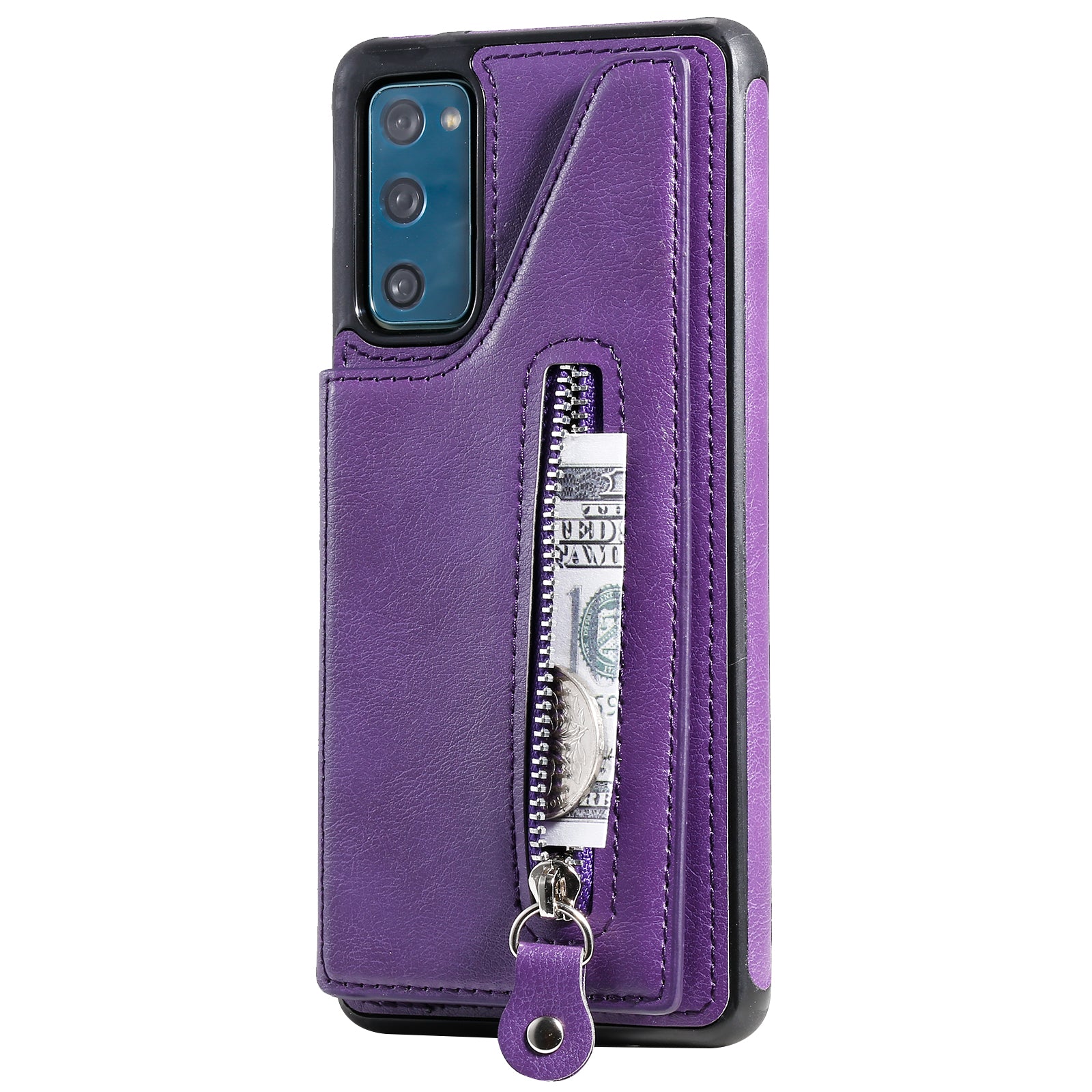 For Samsung Galaxy S20 FE 2022/S20 FE/S20 FE 5G/S20 Lite KT Leather Coated Series-2 Zipper Pocket Design PU Leather Coated Kickstand Phone Case - Purple