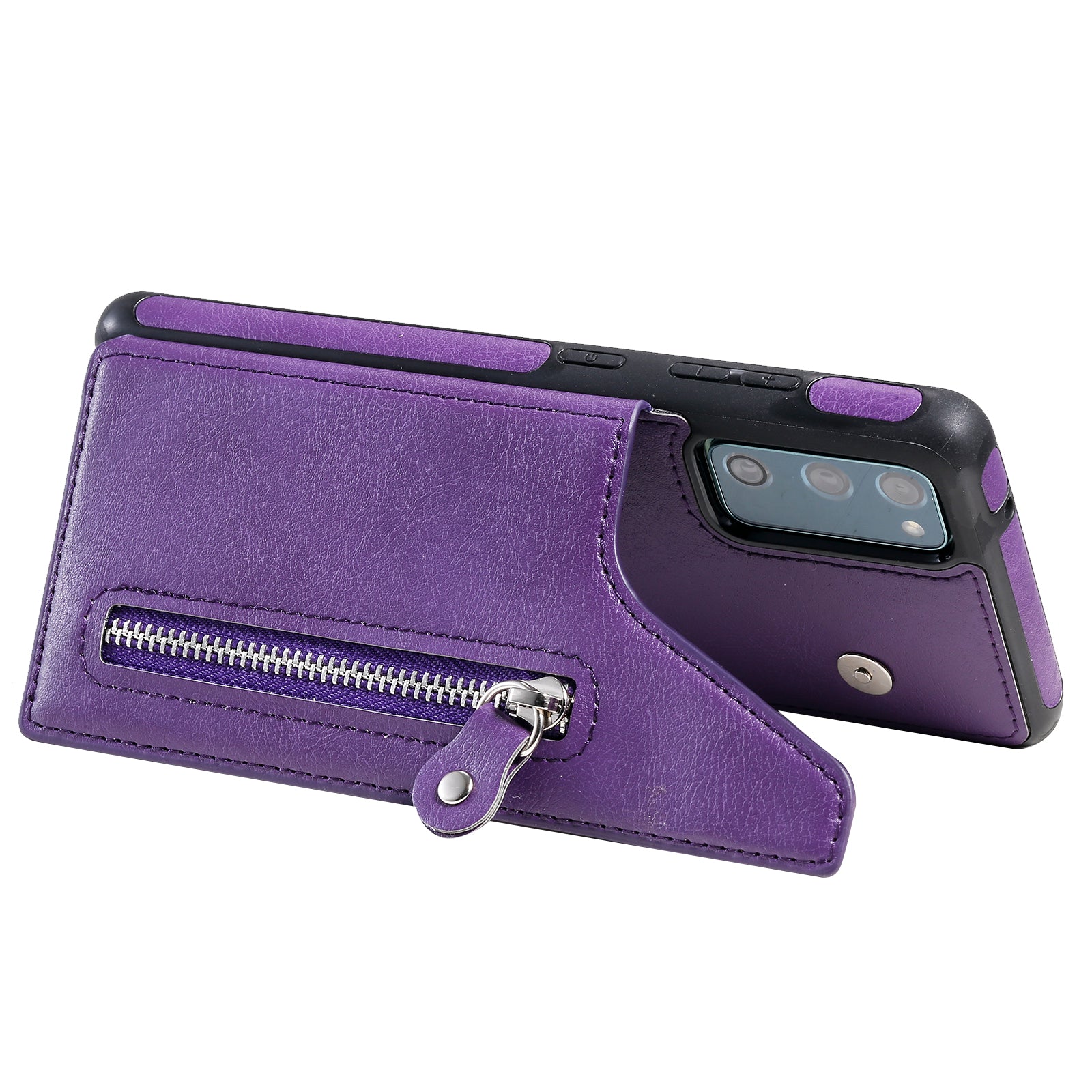 For Samsung Galaxy S20 FE 2022/S20 FE/S20 FE 5G/S20 Lite KT Leather Coated Series-2 Zipper Pocket Design PU Leather Coated Kickstand Phone Case - Purple