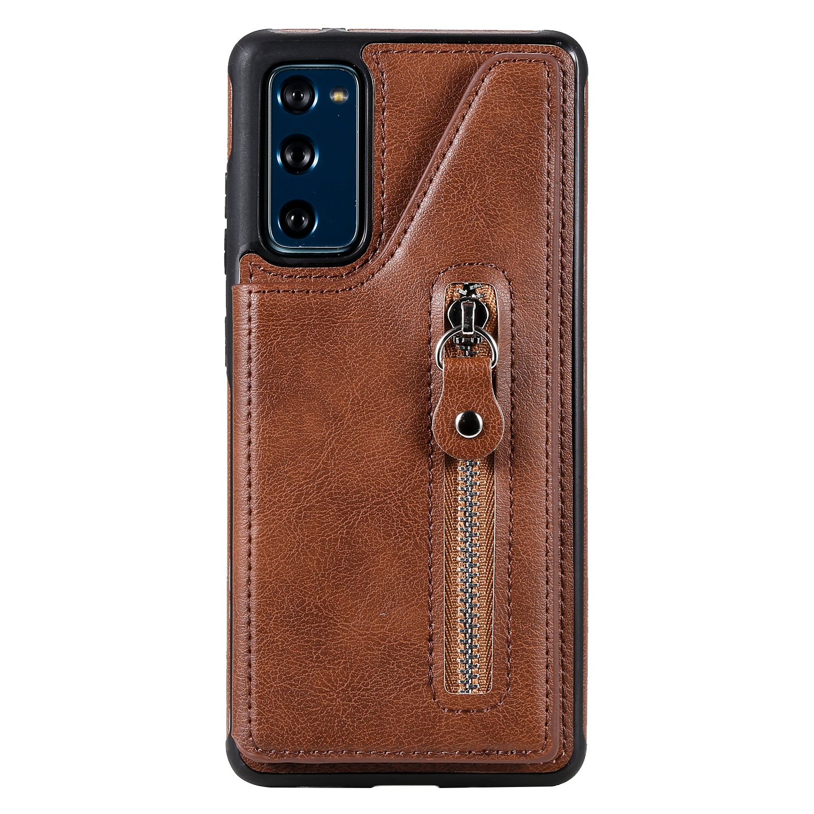 For Samsung Galaxy S20 FE 2022/S20 FE/S20 FE 5G/S20 Lite KT Leather Coated Series-2 Zipper Pocket Design PU Leather Coated Kickstand Phone Case - Brown