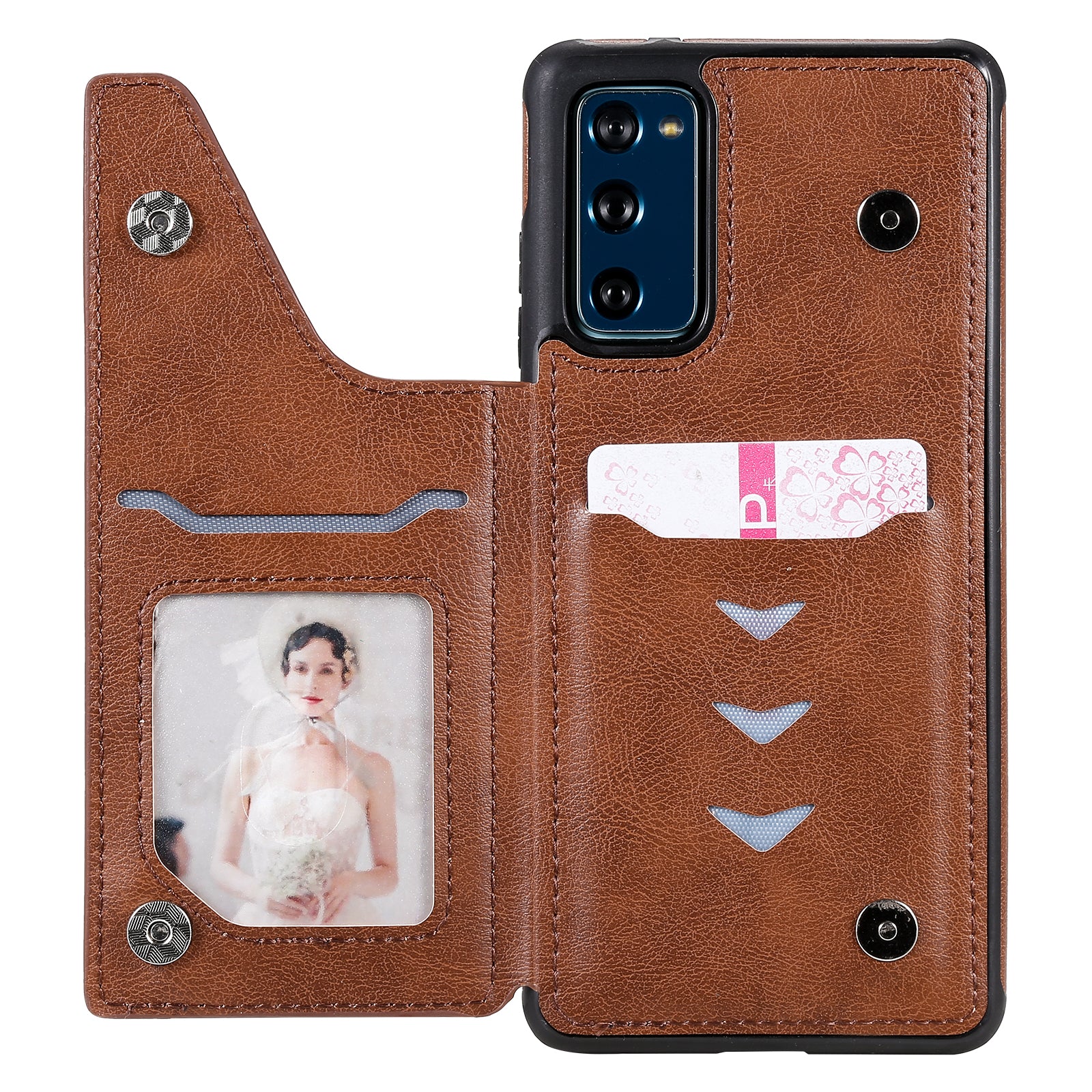 For Samsung Galaxy S20 FE 2022/S20 FE/S20 FE 5G/S20 Lite KT Leather Coated Series-2 Zipper Pocket Design PU Leather Coated Kickstand Phone Case - Brown