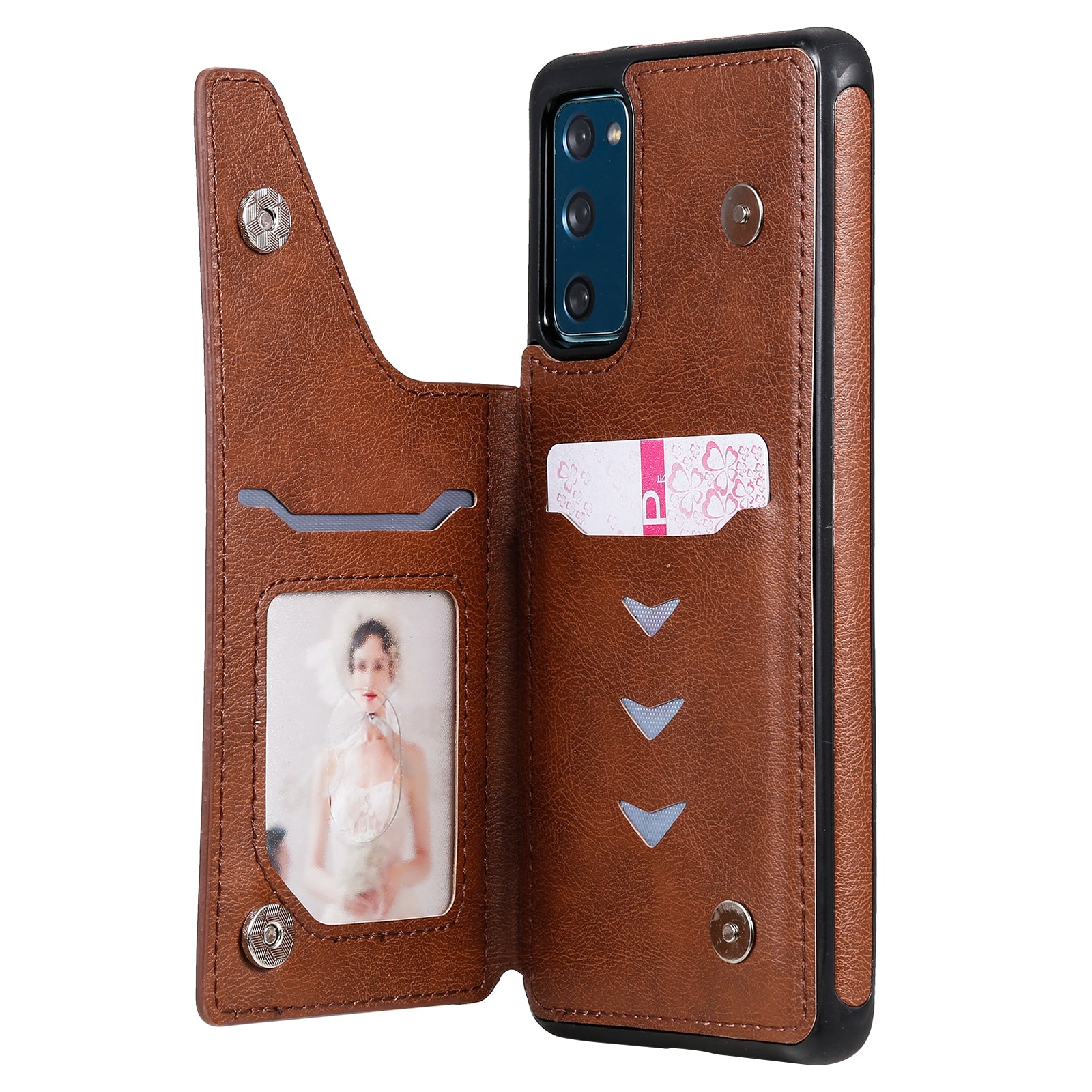 For Samsung Galaxy S20 FE 2022/S20 FE/S20 FE 5G/S20 Lite KT Leather Coated Series-2 Zipper Pocket Design PU Leather Coated Kickstand Phone Case - Brown