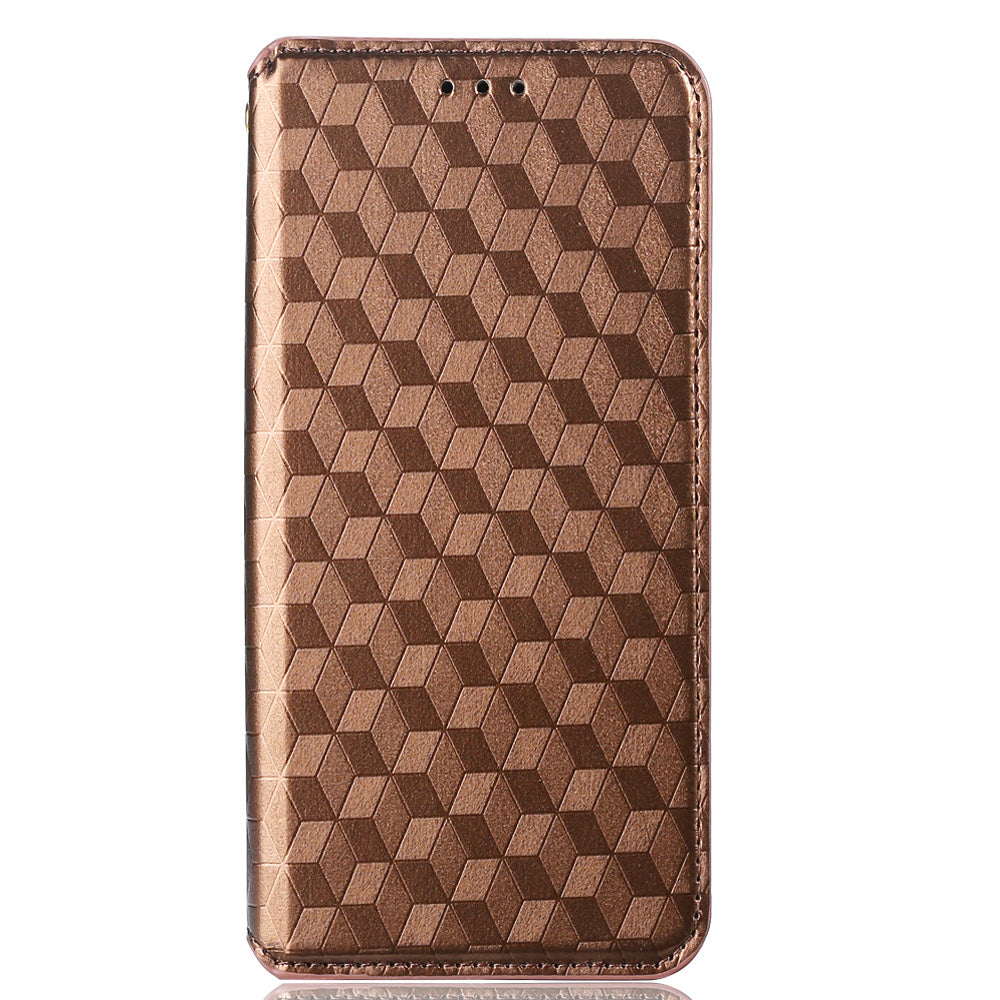 For Samsung Galaxy S20 Plus 4G/5G Imprinting Rhombus Wallet Stand Leather Phone Case Strong Magnet Auto Closing Protective Cover - Brown