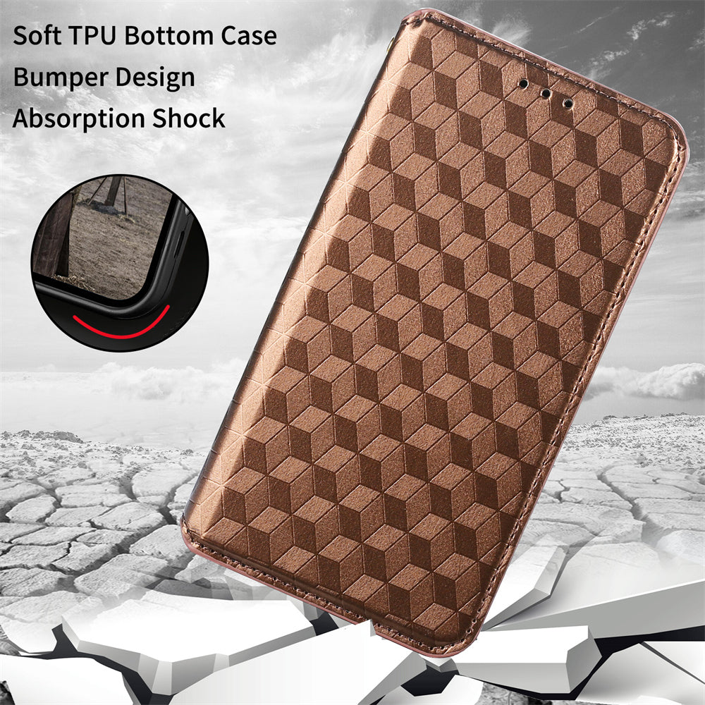 For Samsung Galaxy S20 Plus 4G/5G Imprinting Rhombus Wallet Stand Leather Phone Case Strong Magnet Auto Closing Protective Cover - Brown