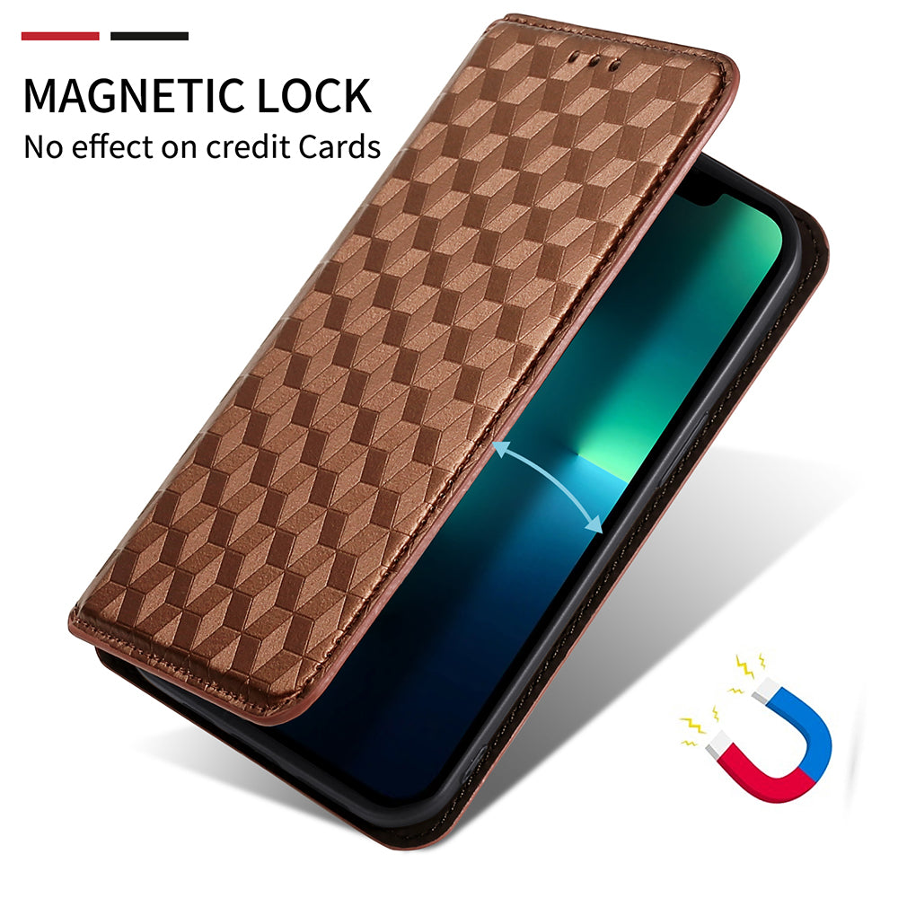 For Samsung Galaxy S20 Plus 4G/5G Imprinting Rhombus Wallet Stand Leather Phone Case Strong Magnet Auto Closing Protective Cover - Brown