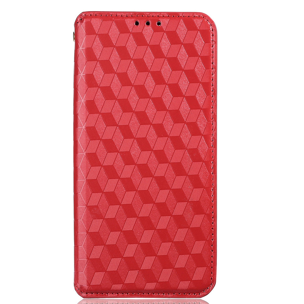 For Samsung Galaxy S20 Plus 4G/5G Imprinting Rhombus Wallet Stand Leather Phone Case Strong Magnet Auto Closing Protective Cover - Red