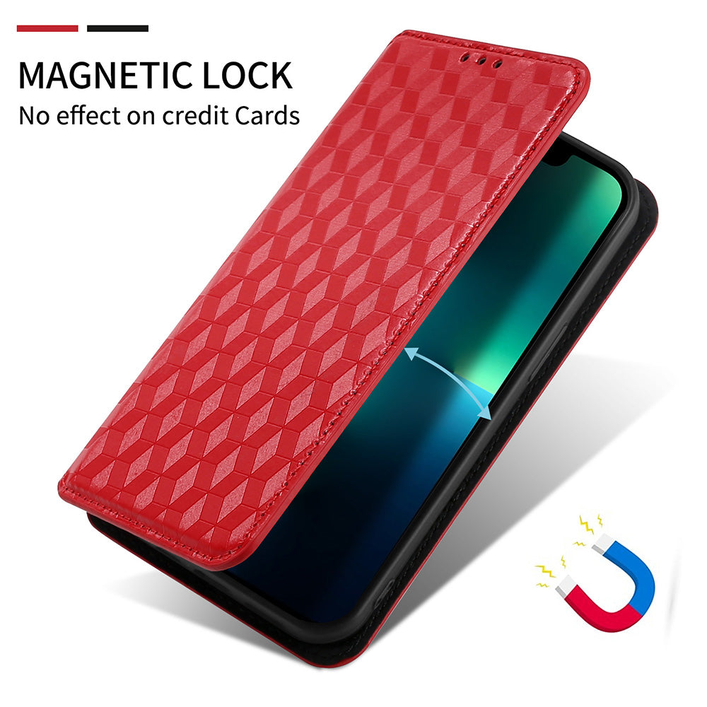 For Samsung Galaxy S20 Plus 4G/5G Imprinting Rhombus Wallet Stand Leather Phone Case Strong Magnet Auto Closing Protective Cover - Red