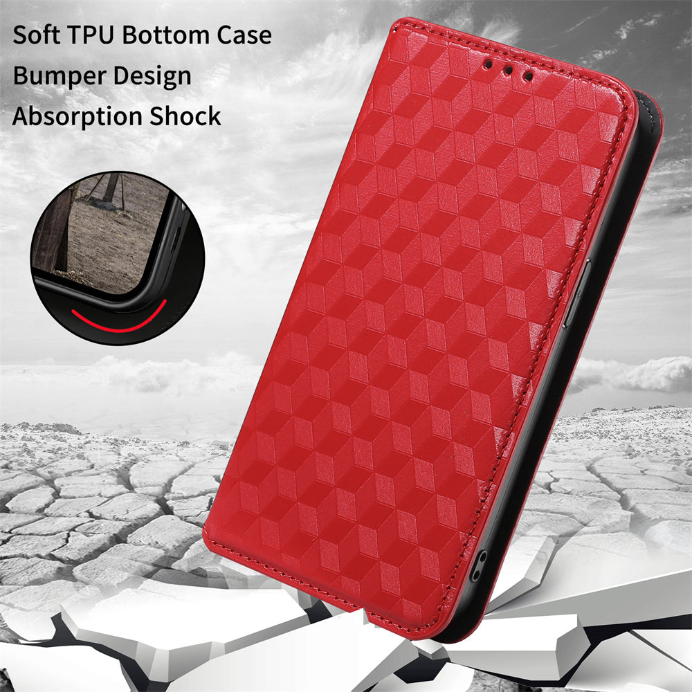 For Samsung Galaxy S20 Plus 4G/5G Imprinting Rhombus Wallet Stand Leather Phone Case Strong Magnet Auto Closing Protective Cover - Red