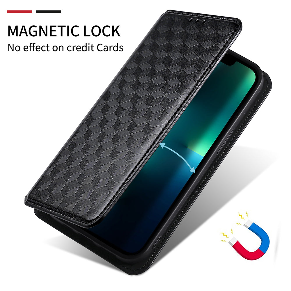 For Samsung Galaxy S20 Plus 4G/5G Imprinting Rhombus Wallet Stand Leather Phone Case Strong Magnet Auto Closing Protective Cover - Black