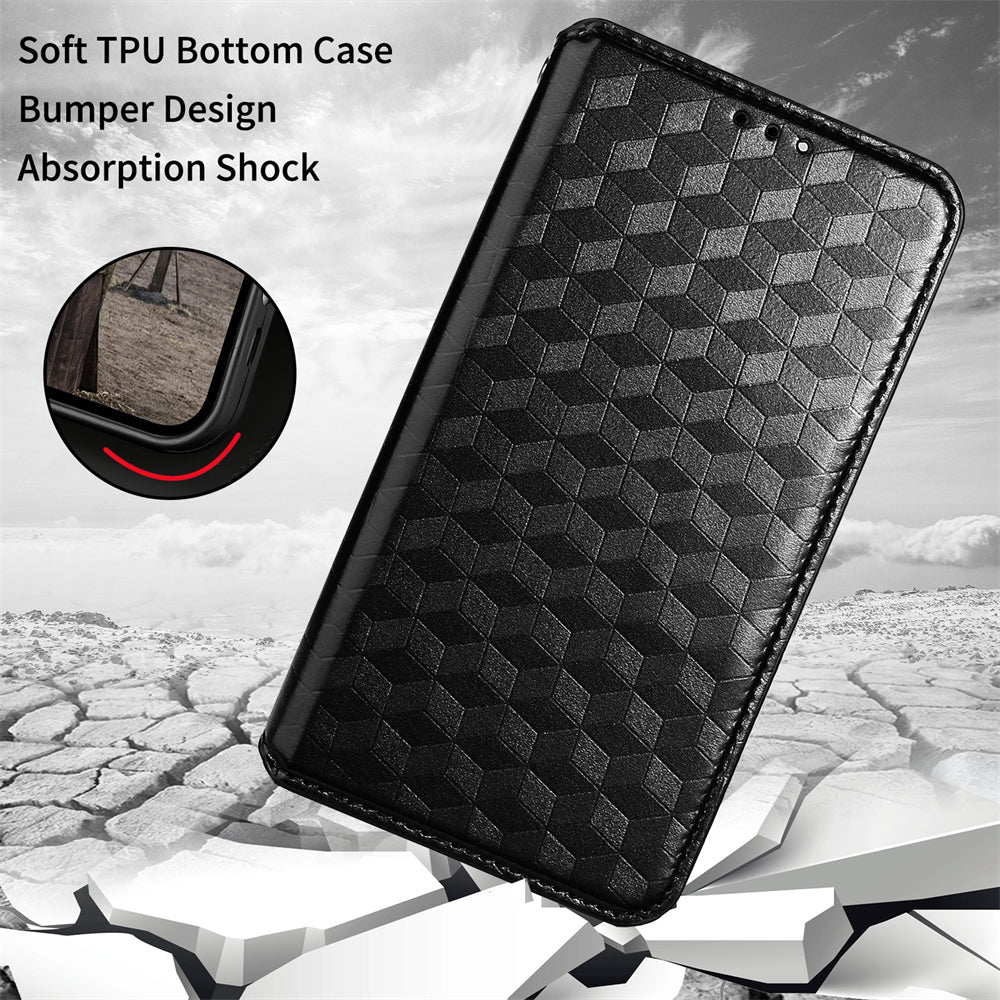 For Samsung Galaxy S20 Plus 4G/5G Imprinting Rhombus Wallet Stand Leather Phone Case Strong Magnet Auto Closing Protective Cover - Black