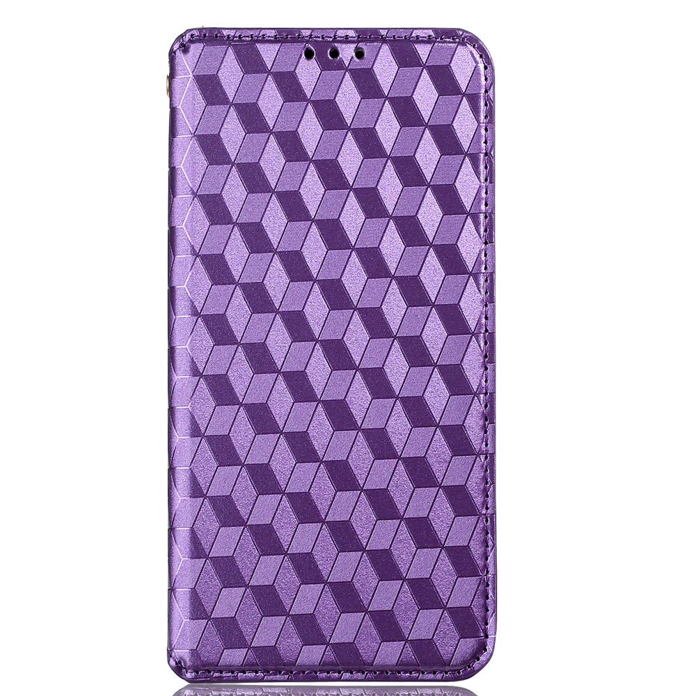 For Samsung Galaxy S20 Plus 4G/5G Imprinting Rhombus Wallet Stand Leather Phone Case Strong Magnet Auto Closing Protective Cover - Purple