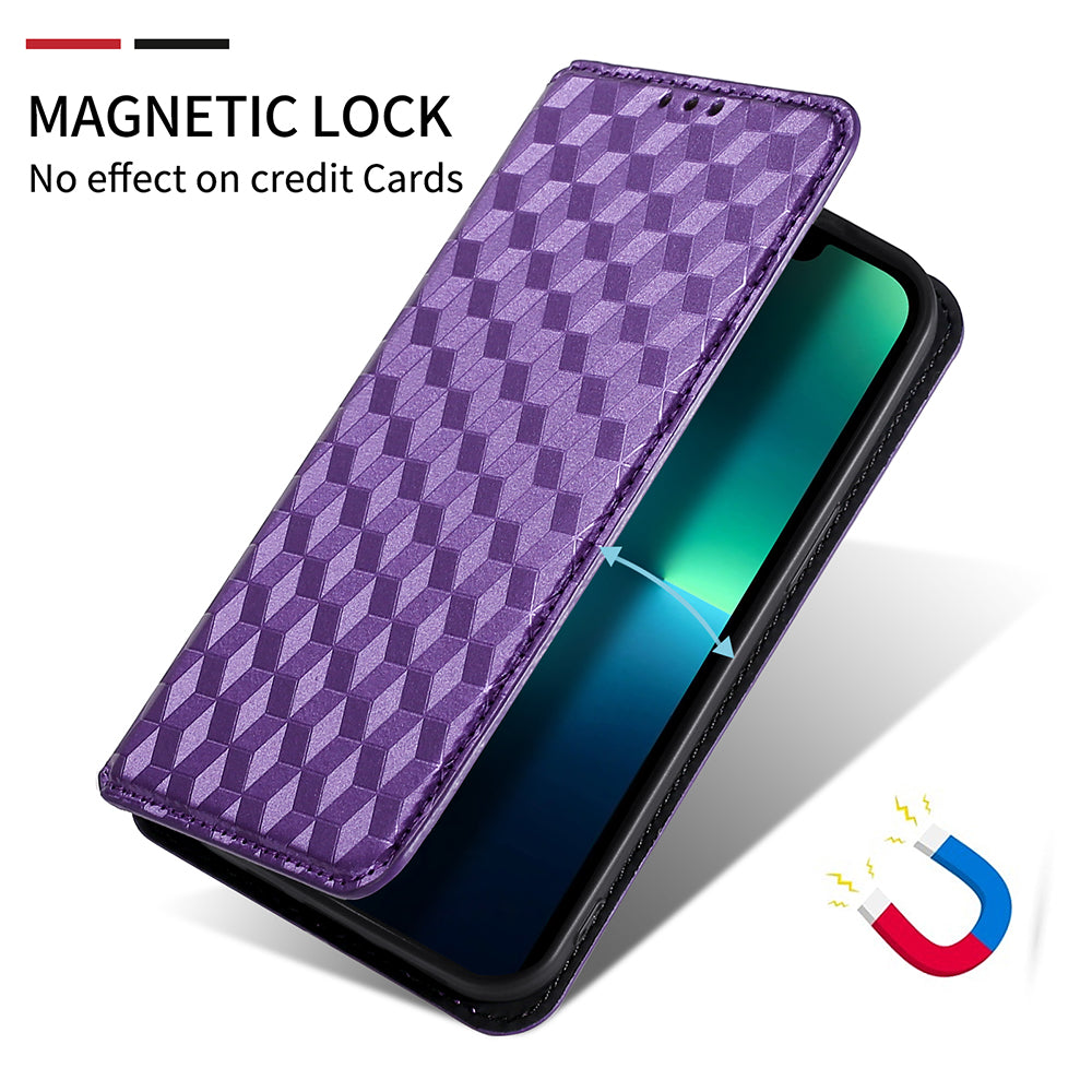 For Samsung Galaxy S20 Plus 4G/5G Imprinting Rhombus Wallet Stand Leather Phone Case Strong Magnet Auto Closing Protective Cover - Purple