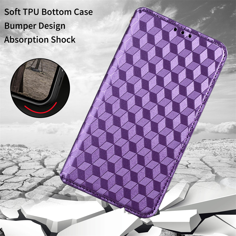 For Samsung Galaxy S20 Plus 4G/5G Imprinting Rhombus Wallet Stand Leather Phone Case Strong Magnet Auto Closing Protective Cover - Purple