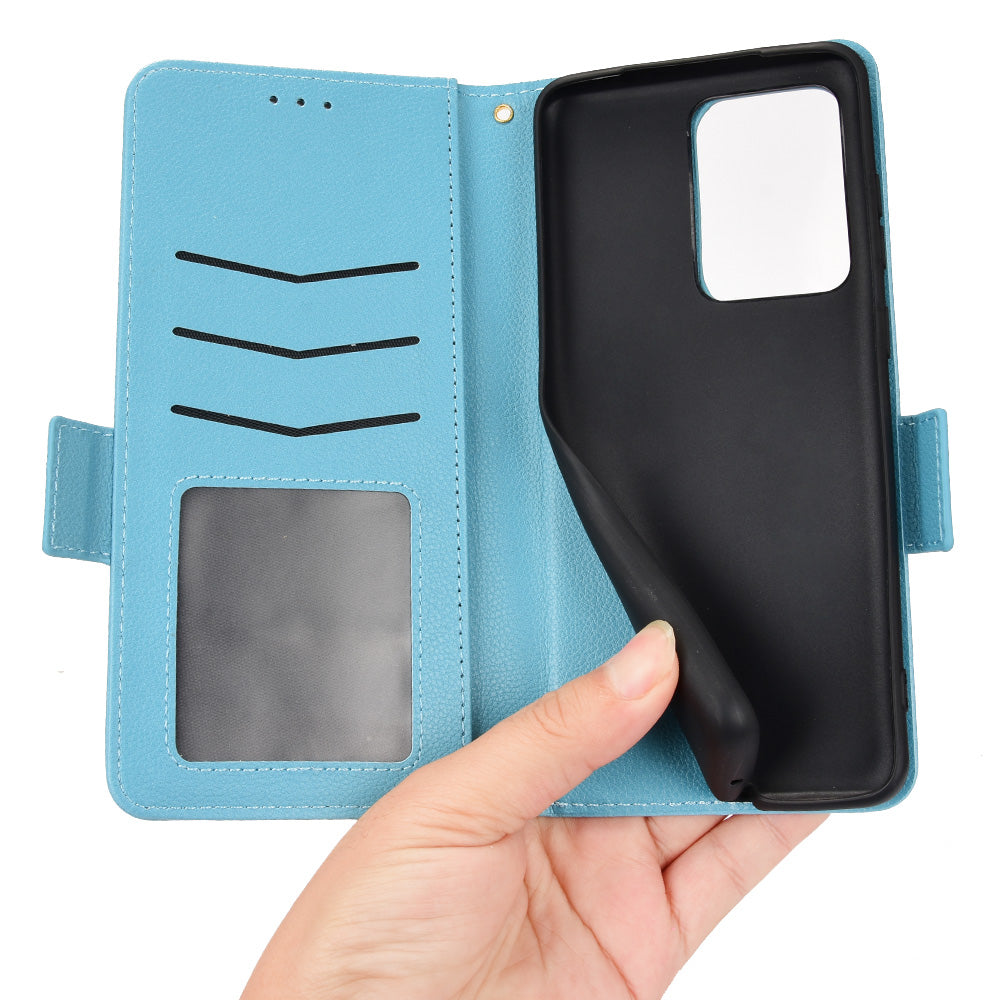 Wallet Stand Phone Leather Cover for Samsung Galaxy S20 Ultra, Litchi Texture Side Magnetic Clasp Case - Baby Blue