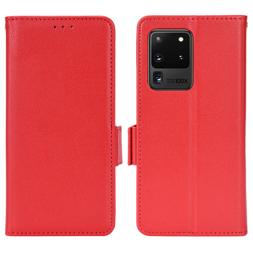 Wallet Stand Phone Leather Cover for Samsung Galaxy S20 Ultra, Litchi Texture Side Magnetic Clasp Case - Red