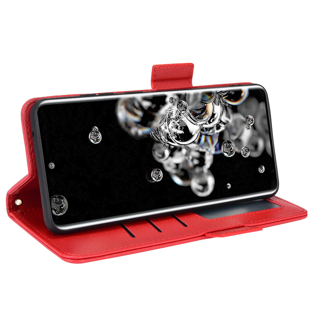 Wallet Stand Phone Leather Cover for Samsung Galaxy S20 Ultra, Litchi Texture Side Magnetic Clasp Case - Red