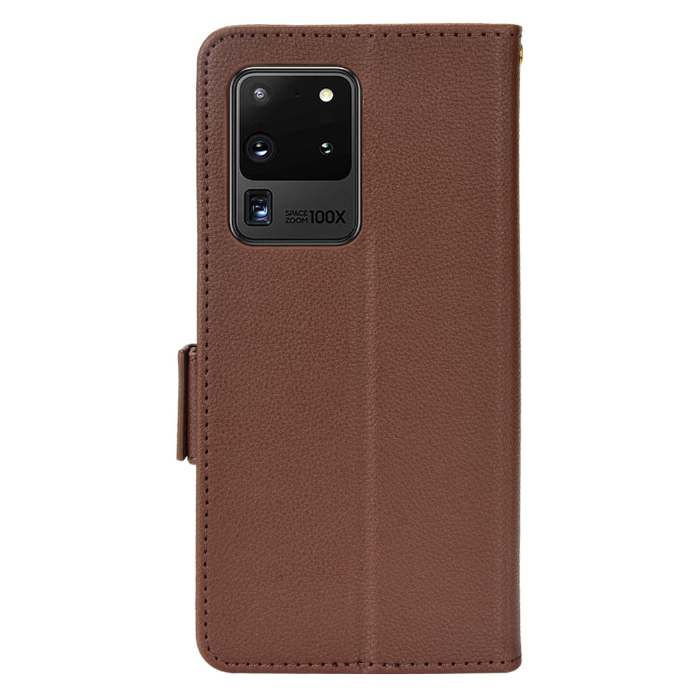 Wallet Stand Phone Leather Cover for Samsung Galaxy S20 Ultra, Litchi Texture Side Magnetic Clasp Case - Brown