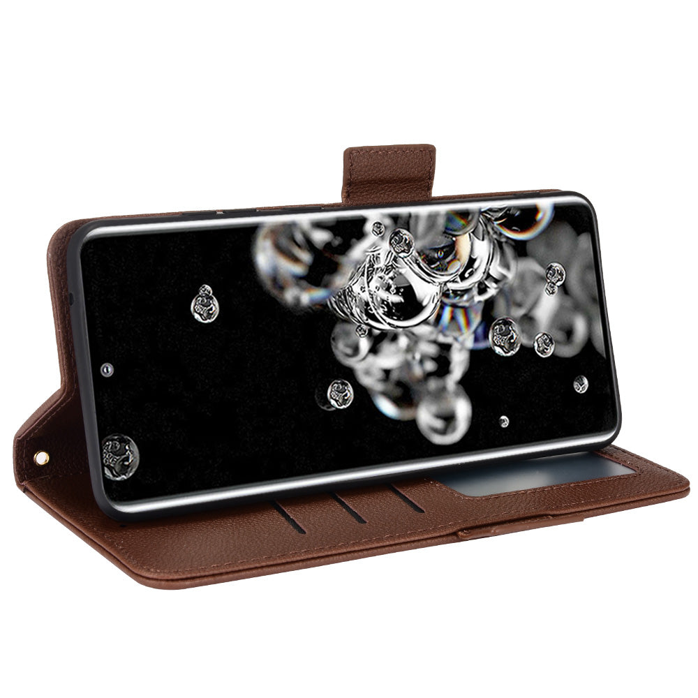 Wallet Stand Phone Leather Cover for Samsung Galaxy S20 Ultra, Litchi Texture Side Magnetic Clasp Case - Brown