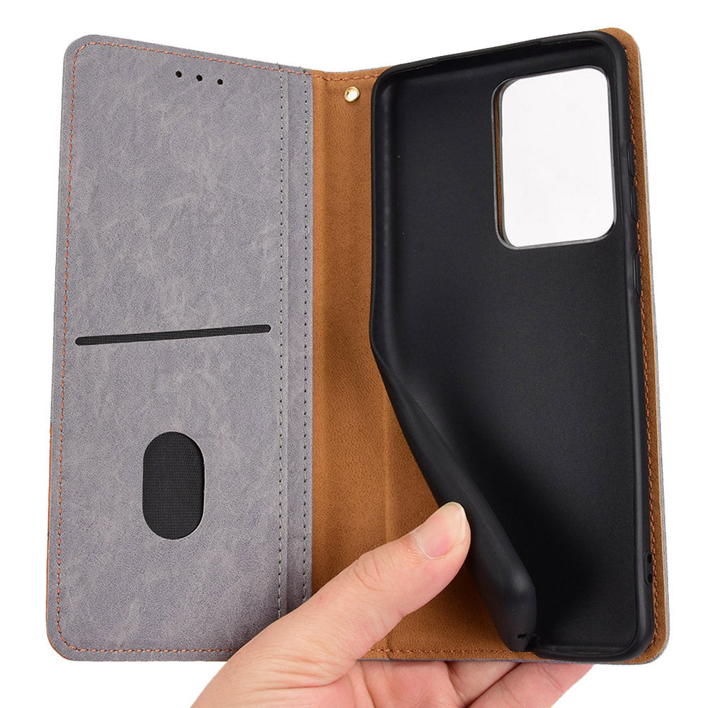 Splicing PU Leather Case for Samsung Galaxy S20 Ultra, Full Protection Magnetic Auto-absorbed Flip Wallet Stand Cover - Grey