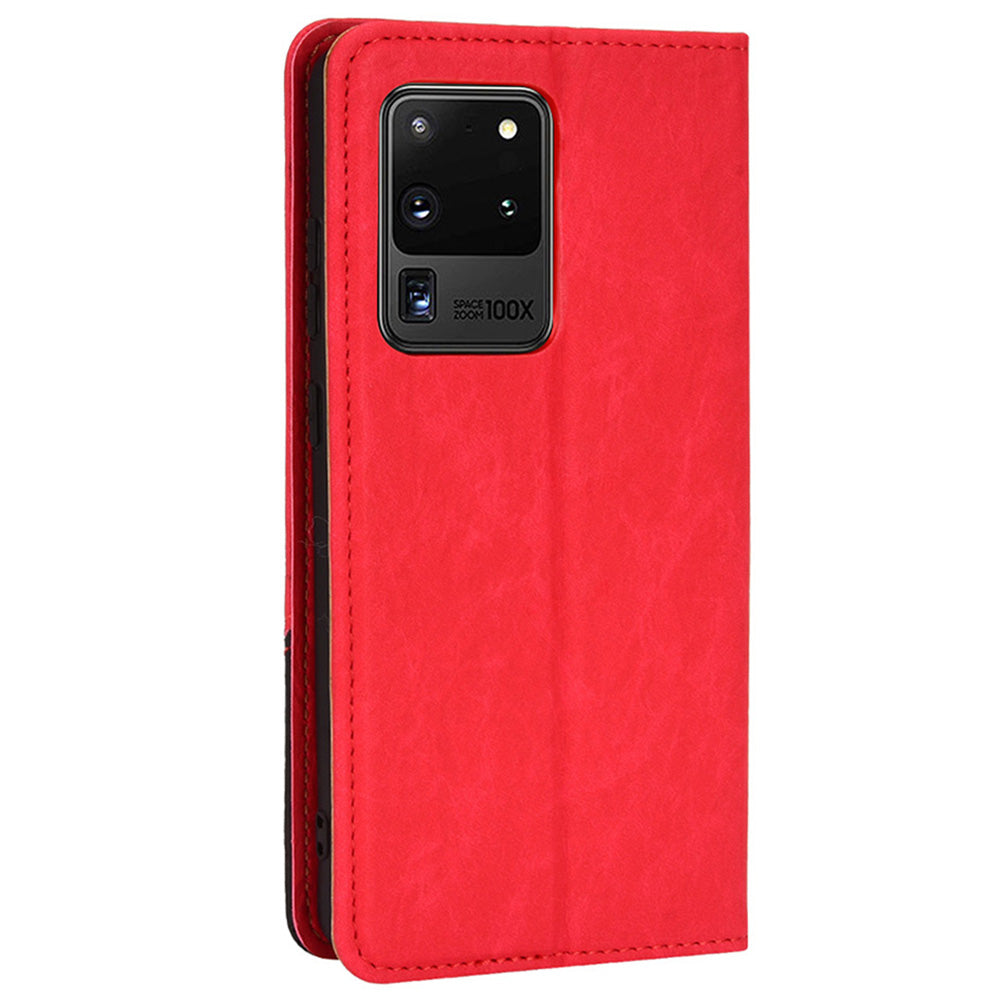 Splicing PU Leather Case for Samsung Galaxy S20 Ultra, Full Protection Magnetic Auto-absorbed Flip Wallet Stand Cover - Red