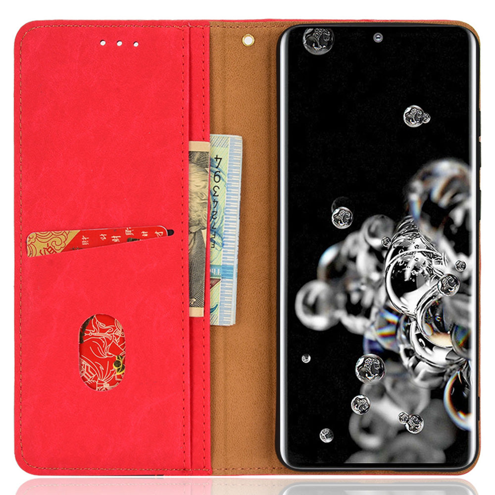 Splicing PU Leather Case for Samsung Galaxy S20 Ultra, Full Protection Magnetic Auto-absorbed Flip Wallet Stand Cover - Red