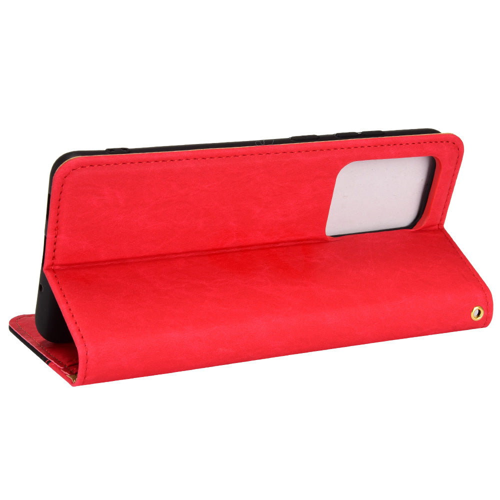 Splicing PU Leather Case for Samsung Galaxy S20 Ultra, Full Protection Magnetic Auto-absorbed Flip Wallet Stand Cover - Red