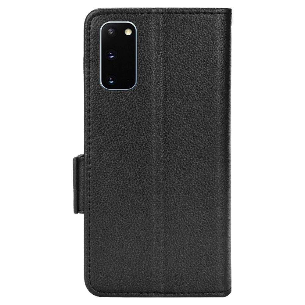 Litchi Texture Leather Stand Phone Case for Samsung Galaxy S20 4G/S20 5G, Side Double Magnetic Clasp Wallet Cover - Black