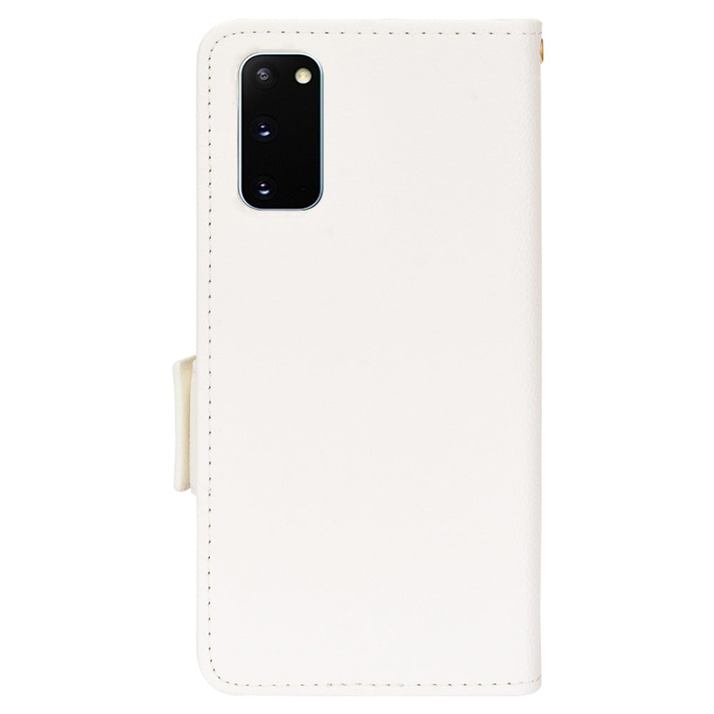 Litchi Texture Leather Stand Phone Case for Samsung Galaxy S20 4G/S20 5G, Side Double Magnetic Clasp Wallet Cover - White