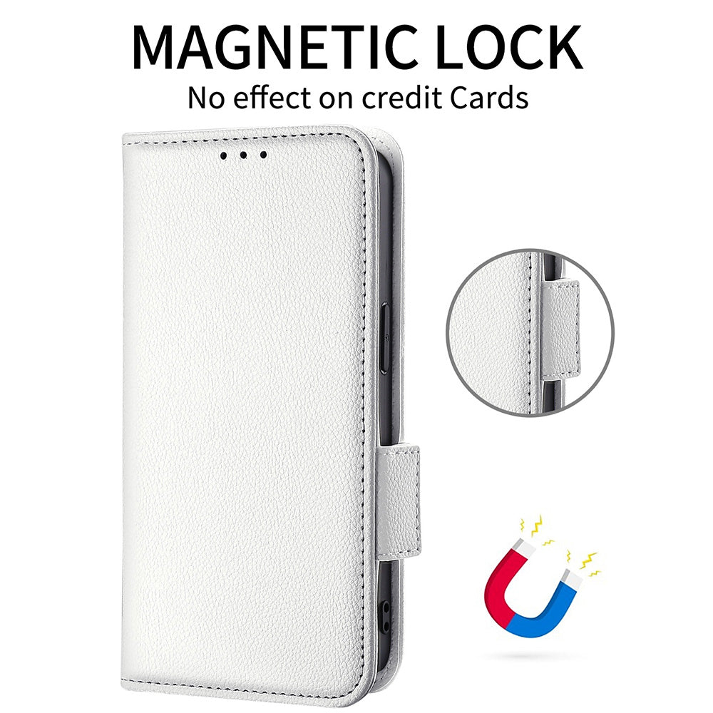 Litchi Texture Leather Stand Phone Case for Samsung Galaxy S20 4G/S20 5G, Side Double Magnetic Clasp Wallet Cover - White