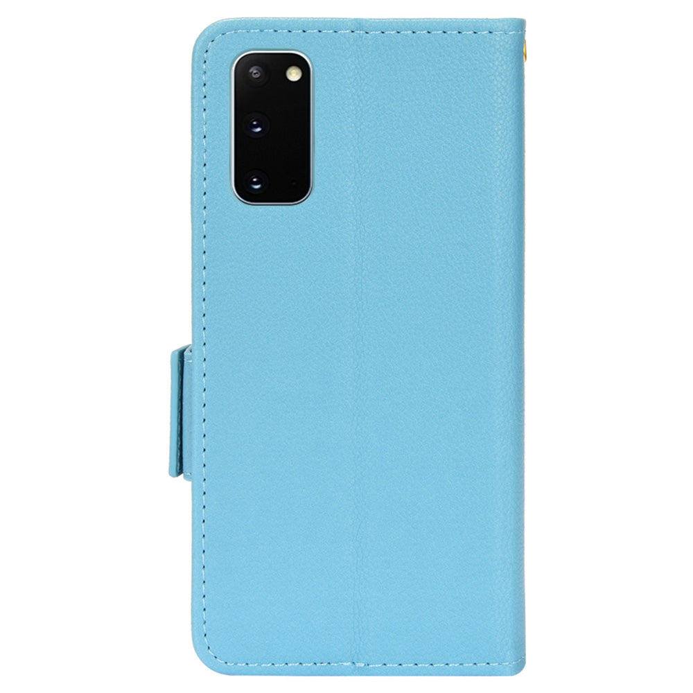 Litchi Texture Leather Stand Phone Case for Samsung Galaxy S20 4G/S20 5G, Side Double Magnetic Clasp Wallet Cover - Baby Blue