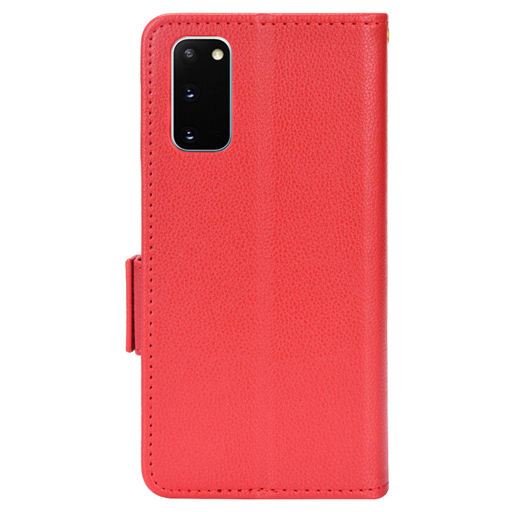 Litchi Texture Leather Stand Phone Case for Samsung Galaxy S20 4G/S20 5G, Side Double Magnetic Clasp Wallet Cover - Red