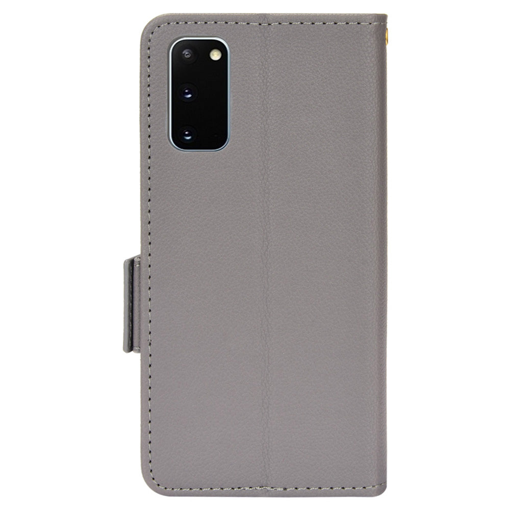 Litchi Texture Leather Stand Phone Case for Samsung Galaxy S20 4G/S20 5G, Side Double Magnetic Clasp Wallet Cover - Grey