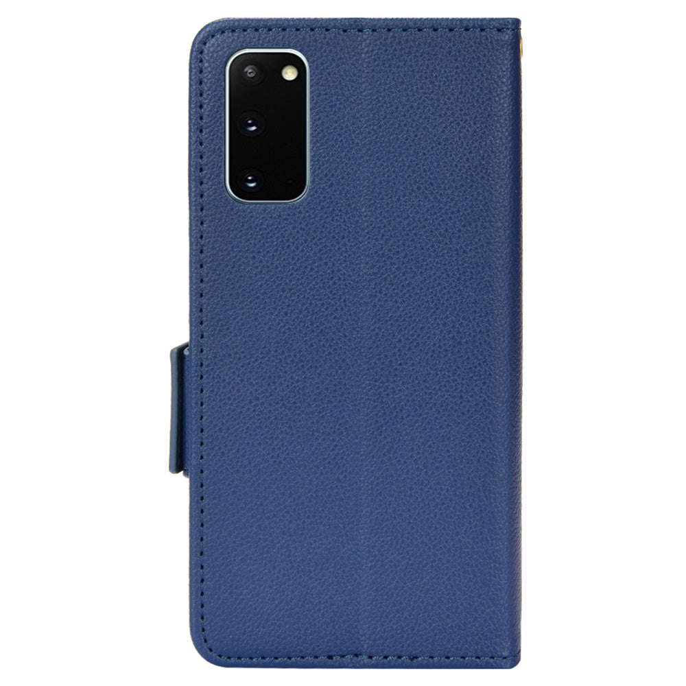 Litchi Texture Leather Stand Phone Case for Samsung Galaxy S20 4G/S20 5G, Side Double Magnetic Clasp Wallet Cover - Dark Blue