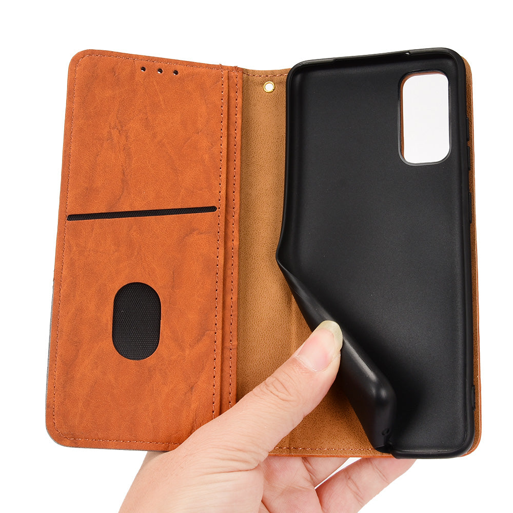 For Samsung Galaxy S20 4G/S20 5G Color Splicing Wallet Stand Leather Case Folio Style Magnetic Auto-absorbed Shell - Brown