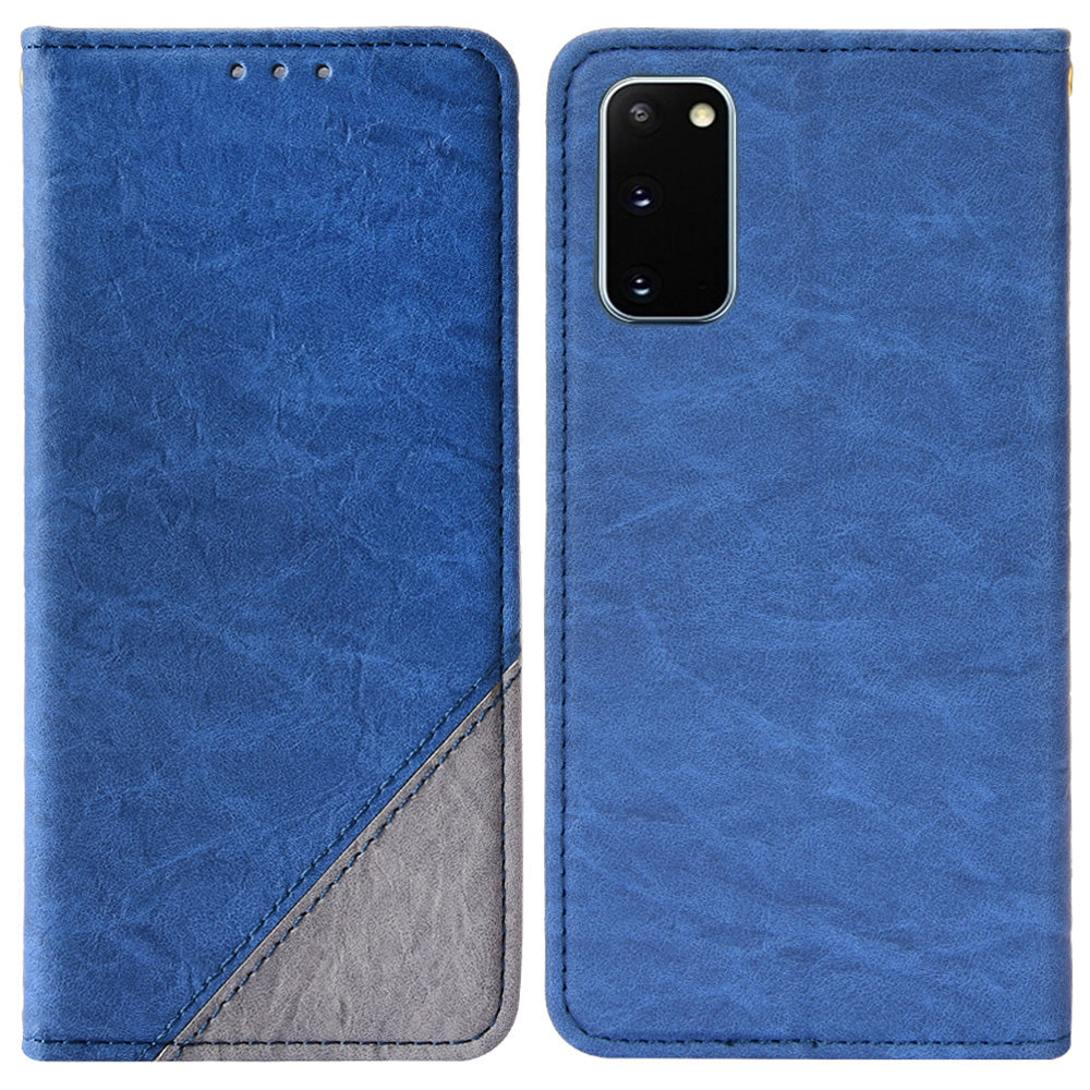 For Samsung Galaxy S20 4G/S20 5G Color Splicing Wallet Stand Leather Case Folio Style Magnetic Auto-absorbed Shell - Blue