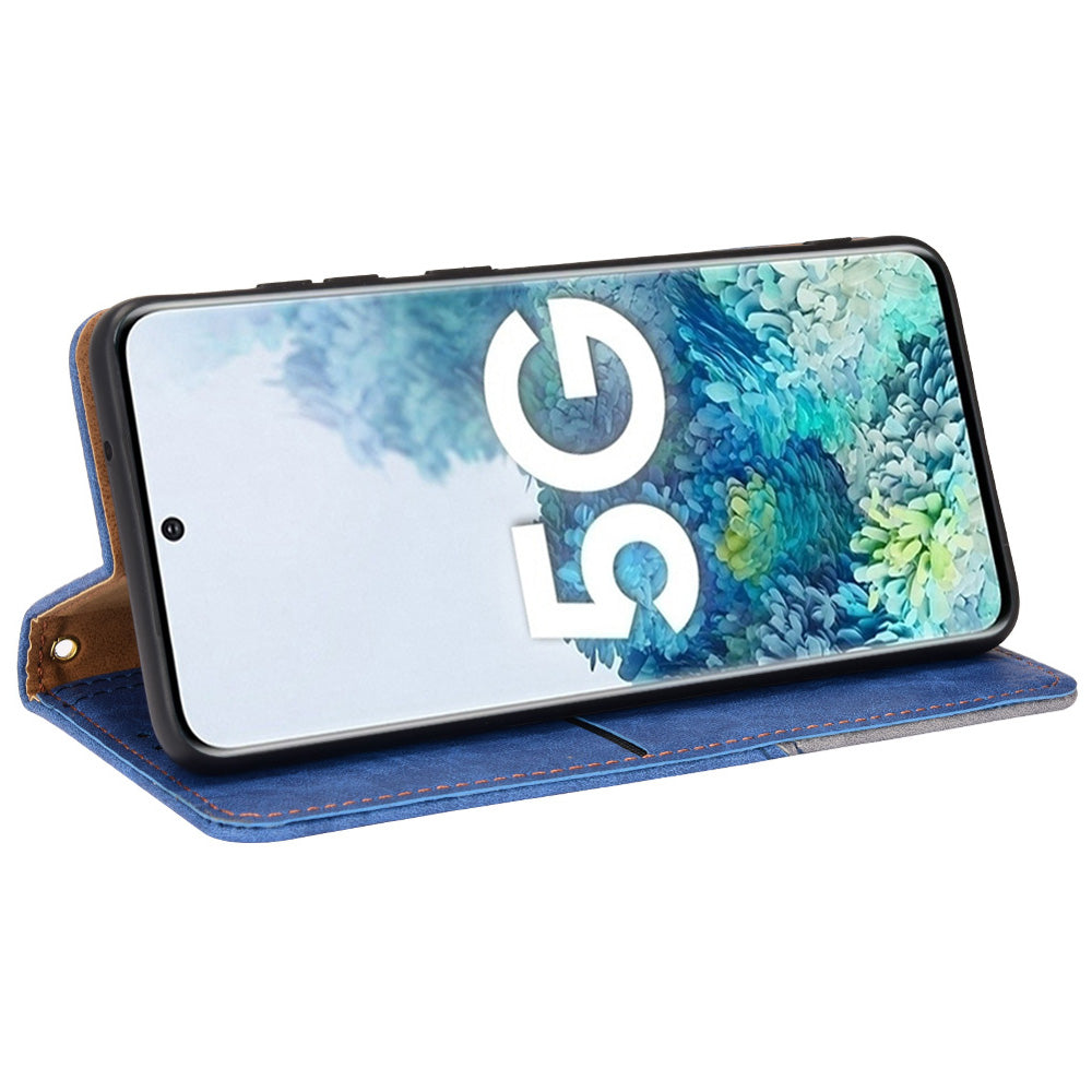 For Samsung Galaxy S20 4G/S20 5G Color Splicing Wallet Stand Leather Case Folio Style Magnetic Auto-absorbed Shell - Blue